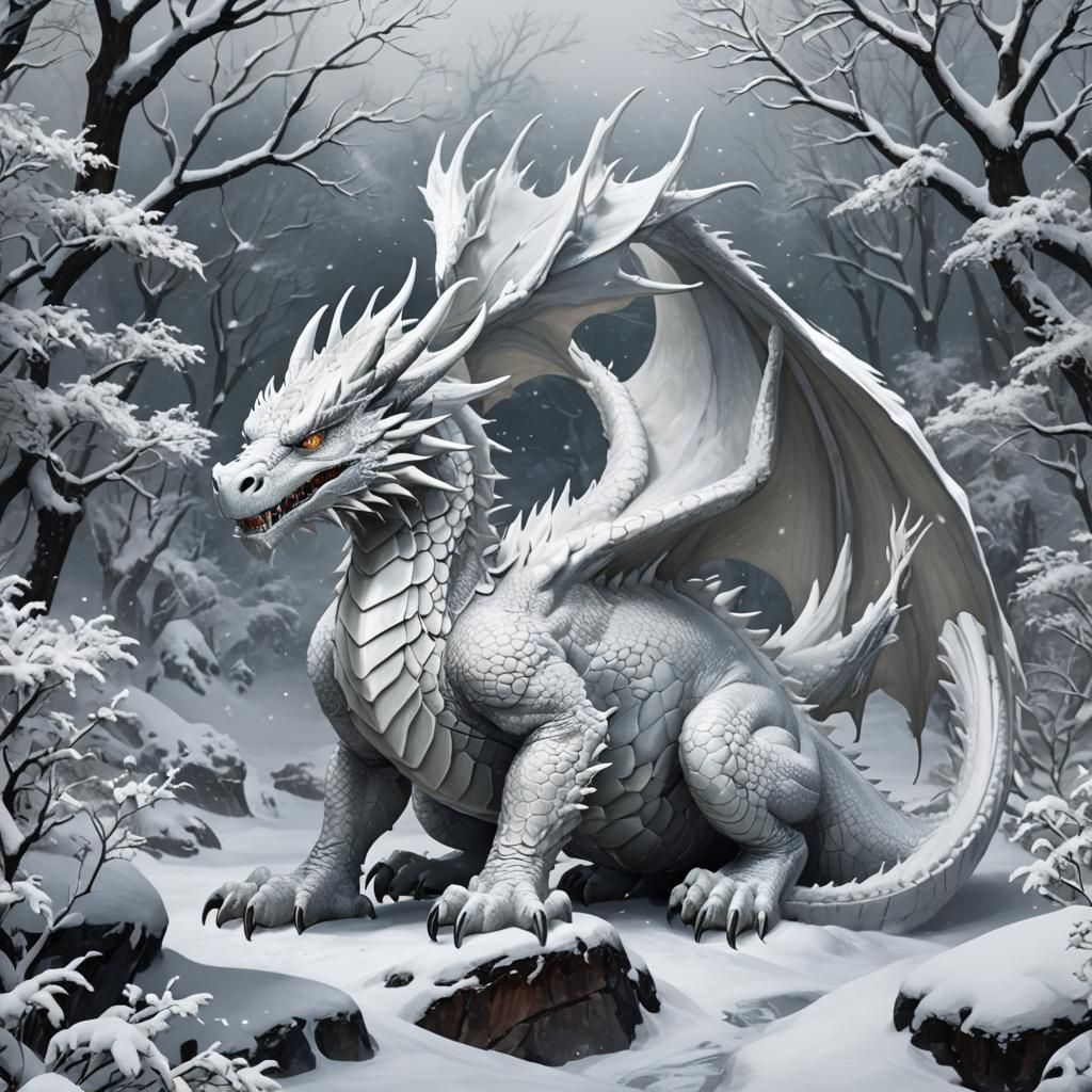 Majestic White Snow Dragon