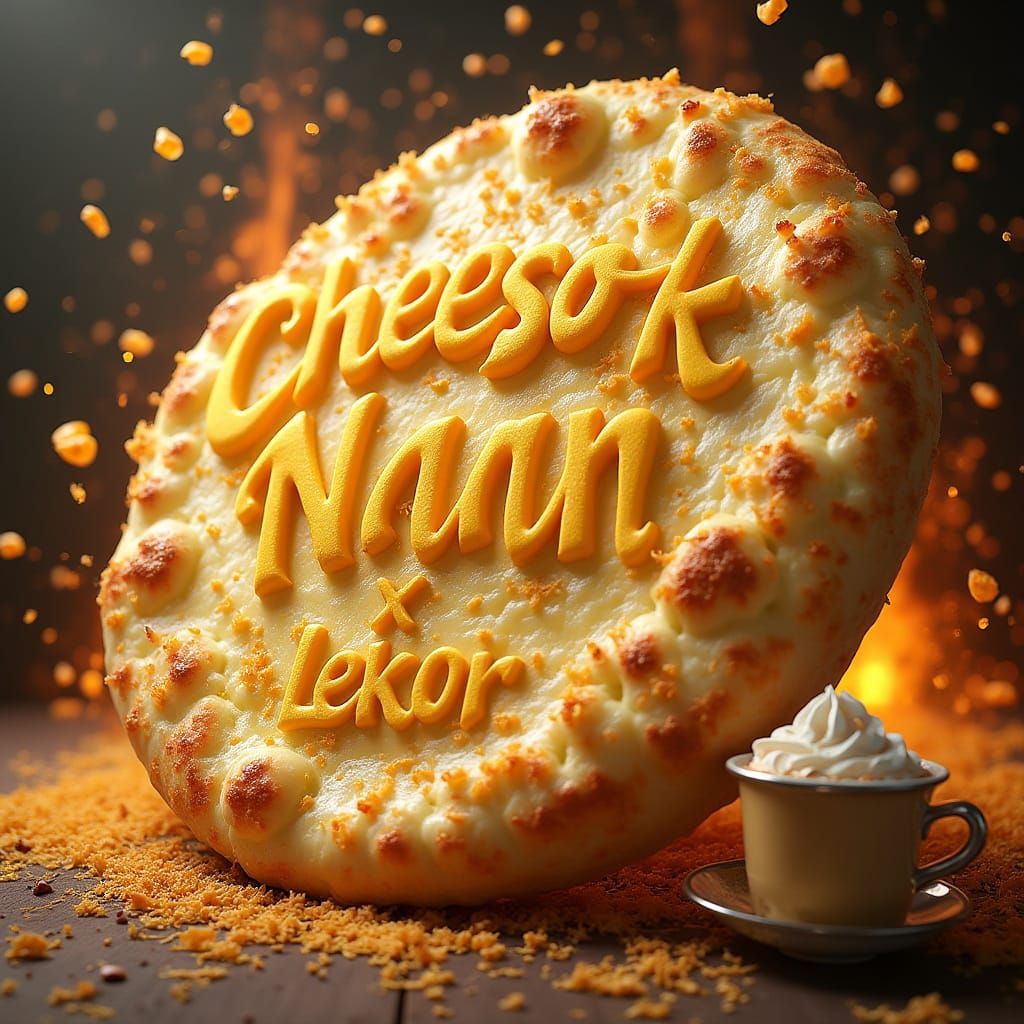 Hyper-Realistic Cheese Naan with Impossibly Long Cheese Pull