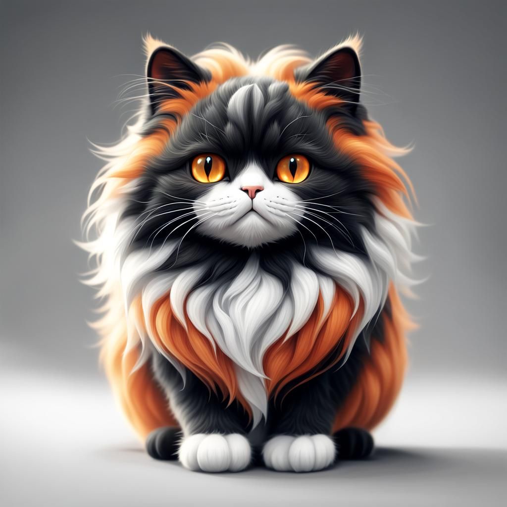 Cute Rotund Long-Haired Cat: Digital Matte Painting