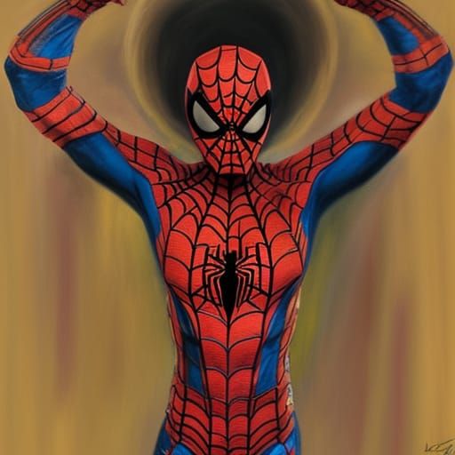 Spiderman in Klimt Style with Spider Rope