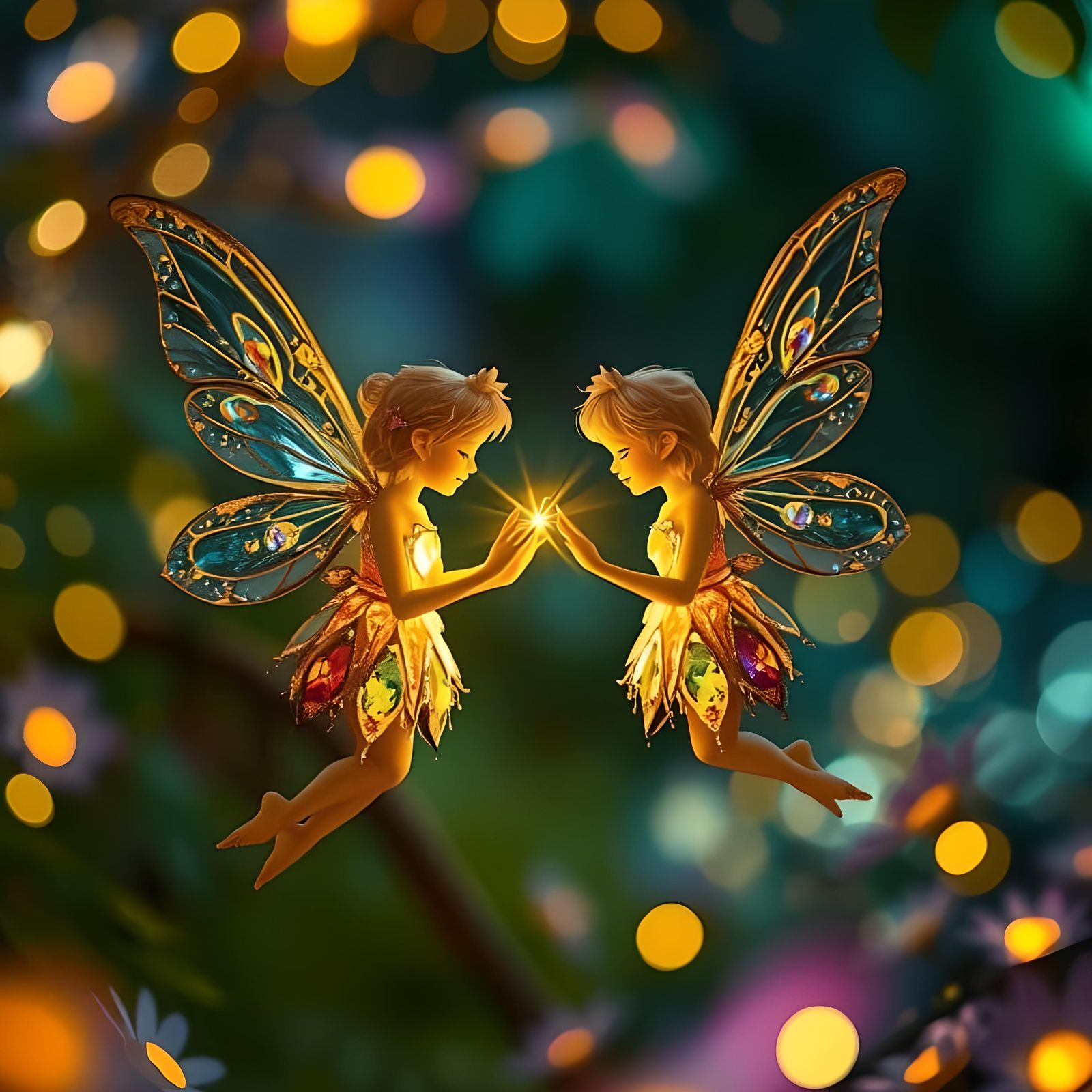 Two Gem Fairies in a Magical Forest