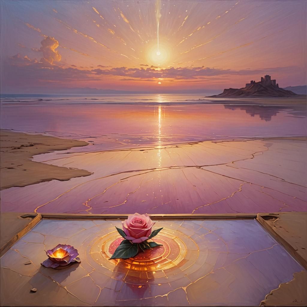 Surreal Desert Ocean Radiating Golden Light