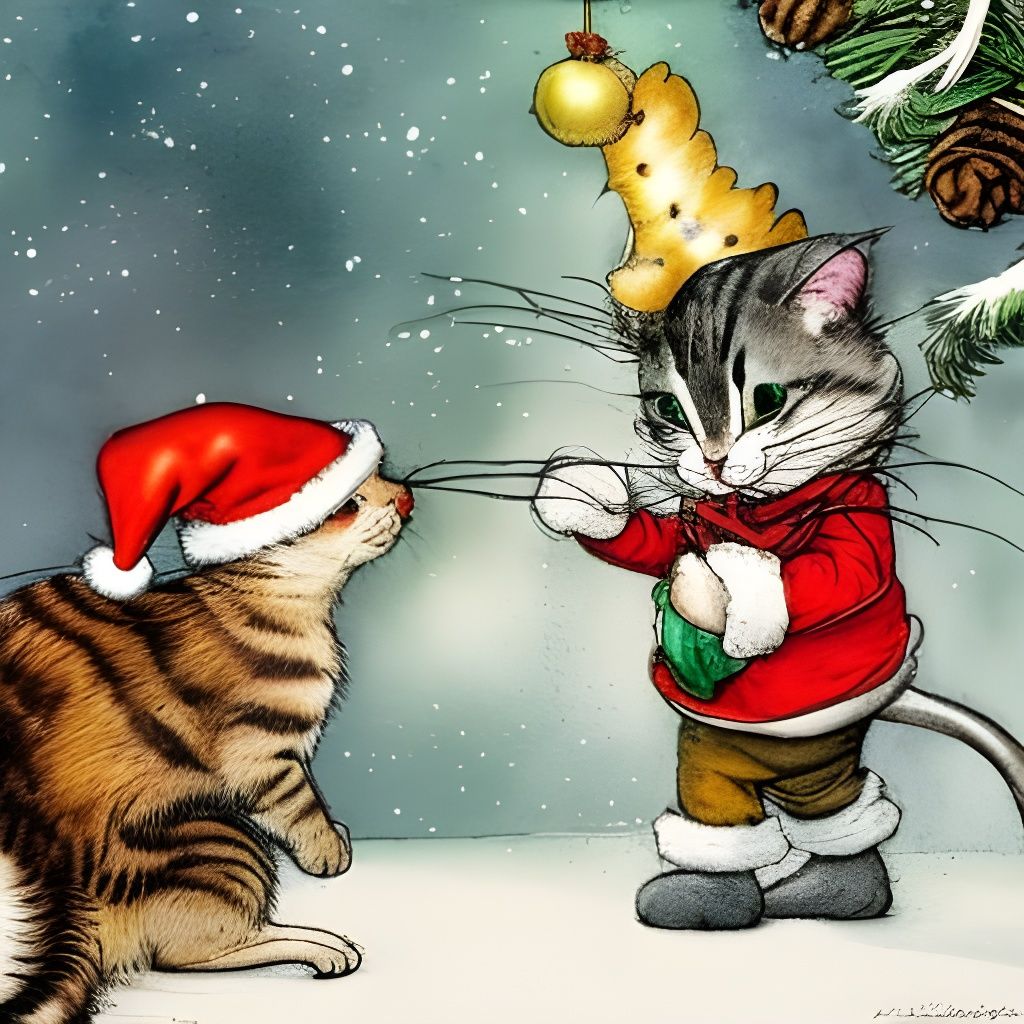 Festive Cat and Mouse Decorate Christmas Tree