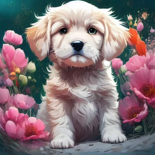 Cute Dog Matte Painting in Unreal Engine Style