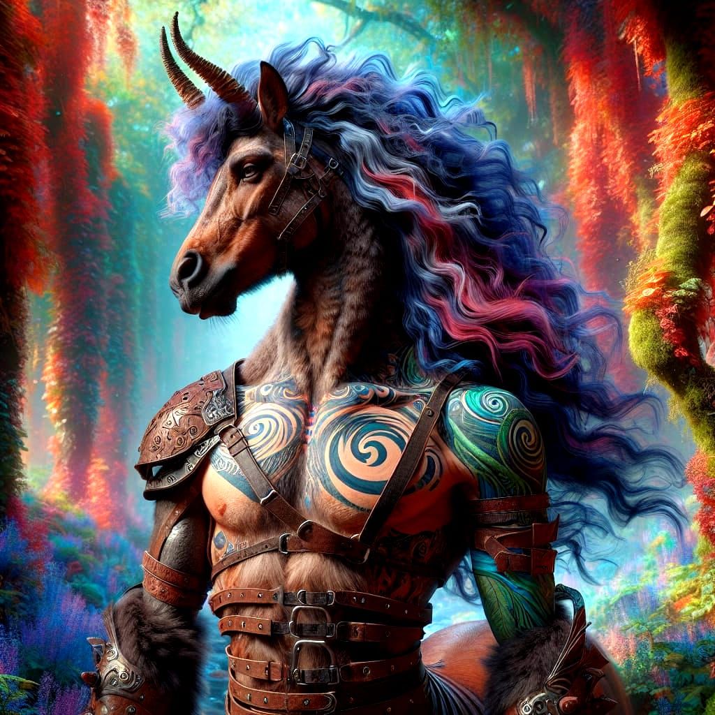 Surreal Centaur Warrior in Enchanted Forest