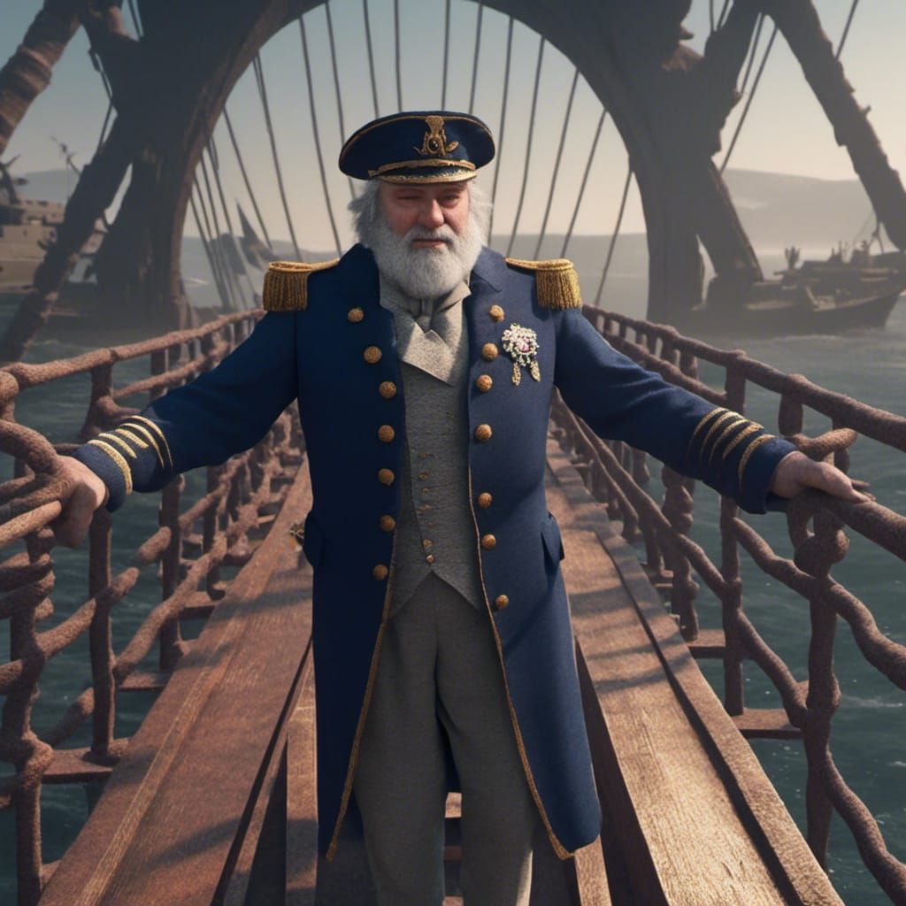 Royal Navy Captain on Warship, Detailed Matte Painting
