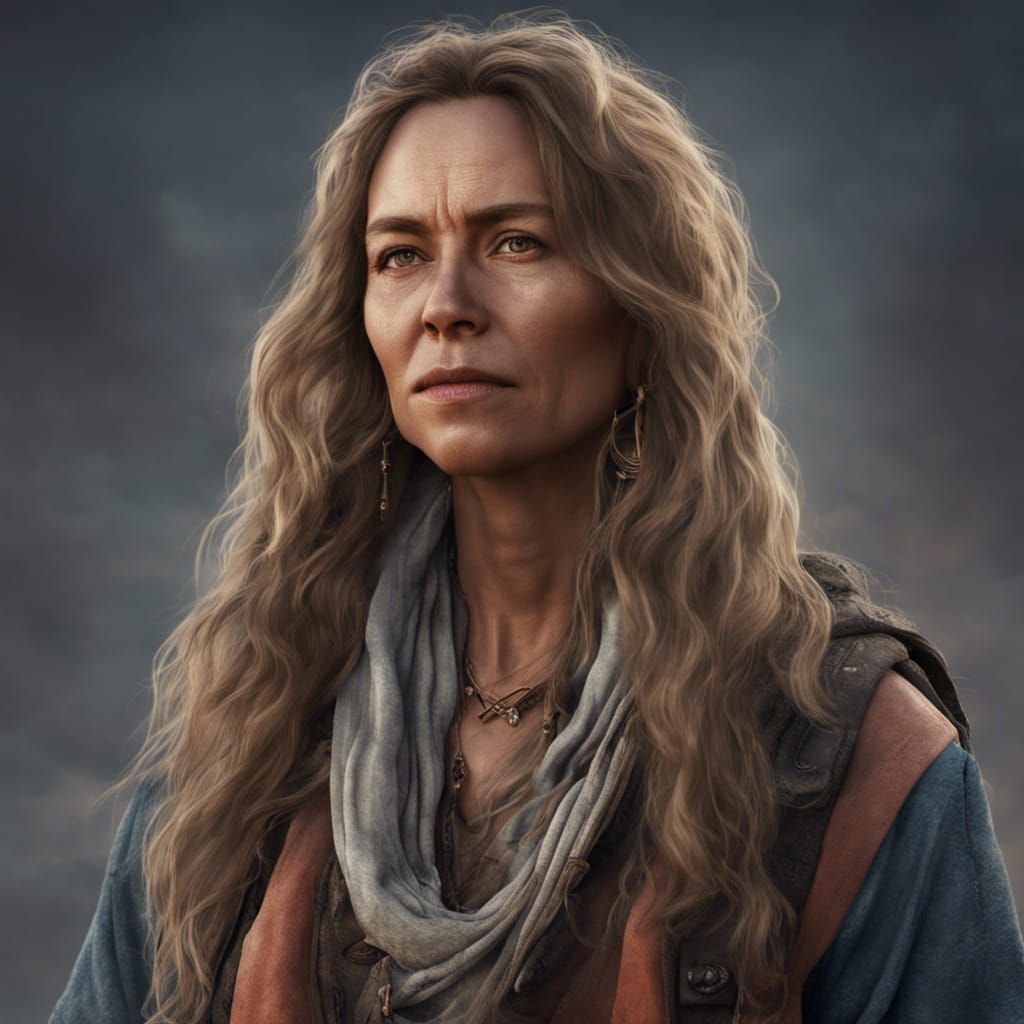 Nomad Woman at Sunset in the Mountains