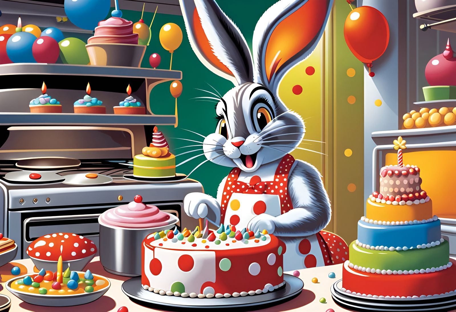 Bugs Bunny Decorates Birthday Cake in Comic Art