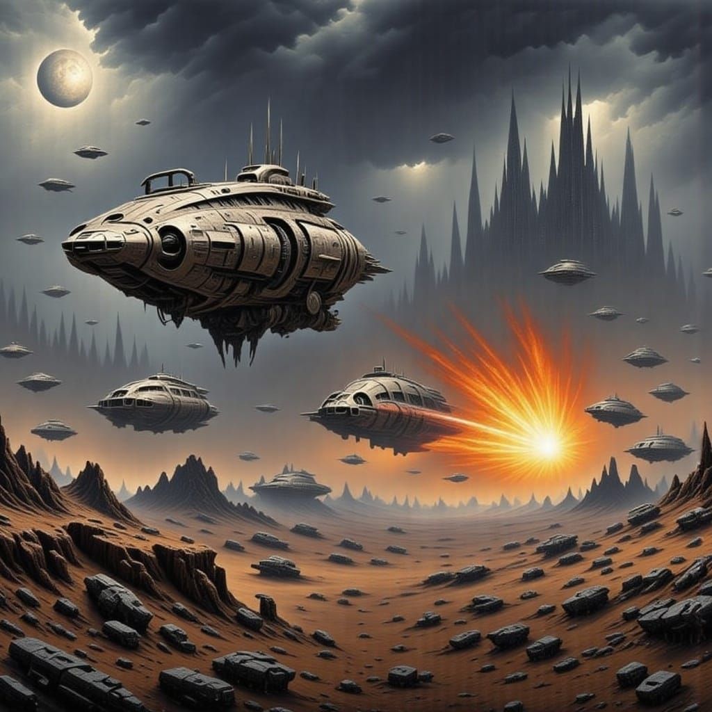 Spaceships Engage in Intense Cyberpunk Battle