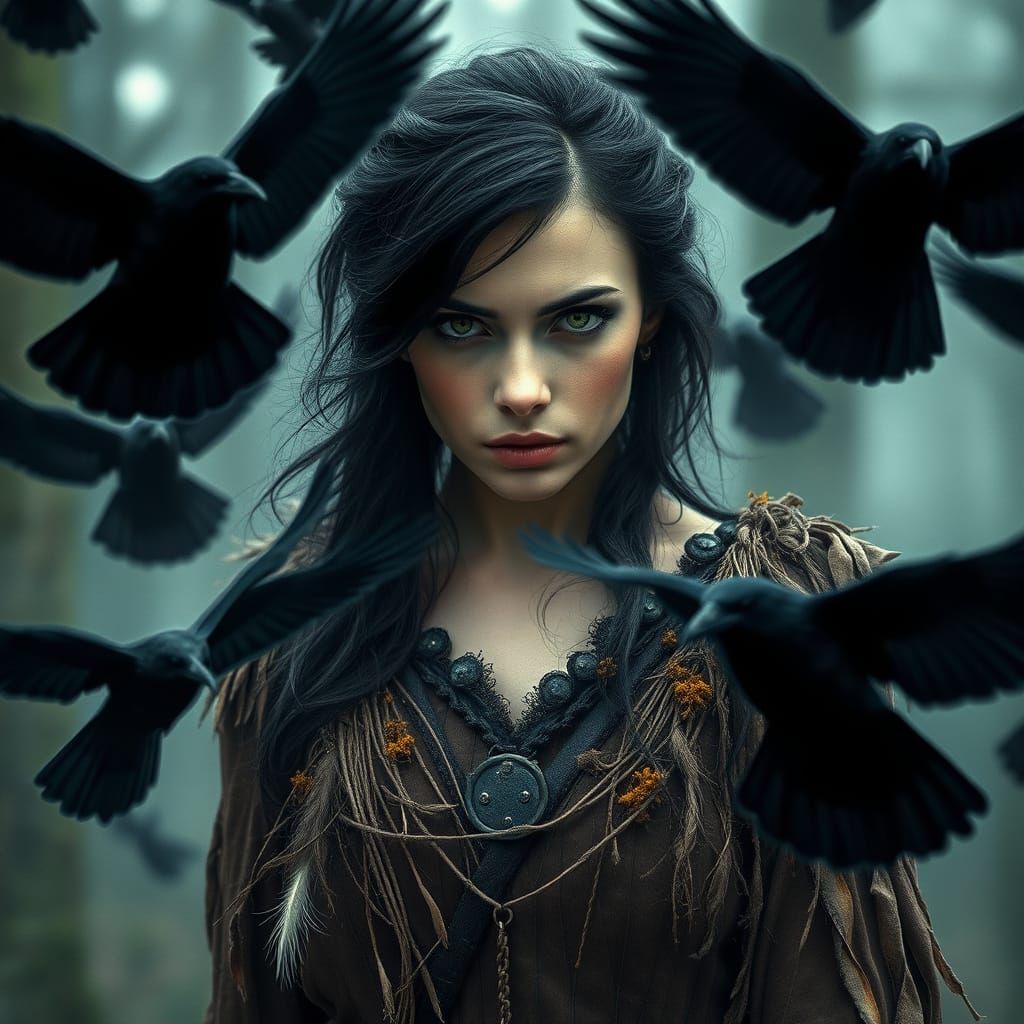 Ethereal Nordic Goddess Confronts the Shadows