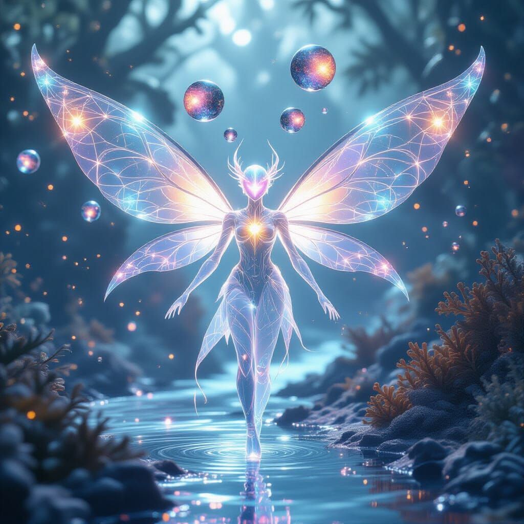 Ethereal Crystal Being with Shifting Colors