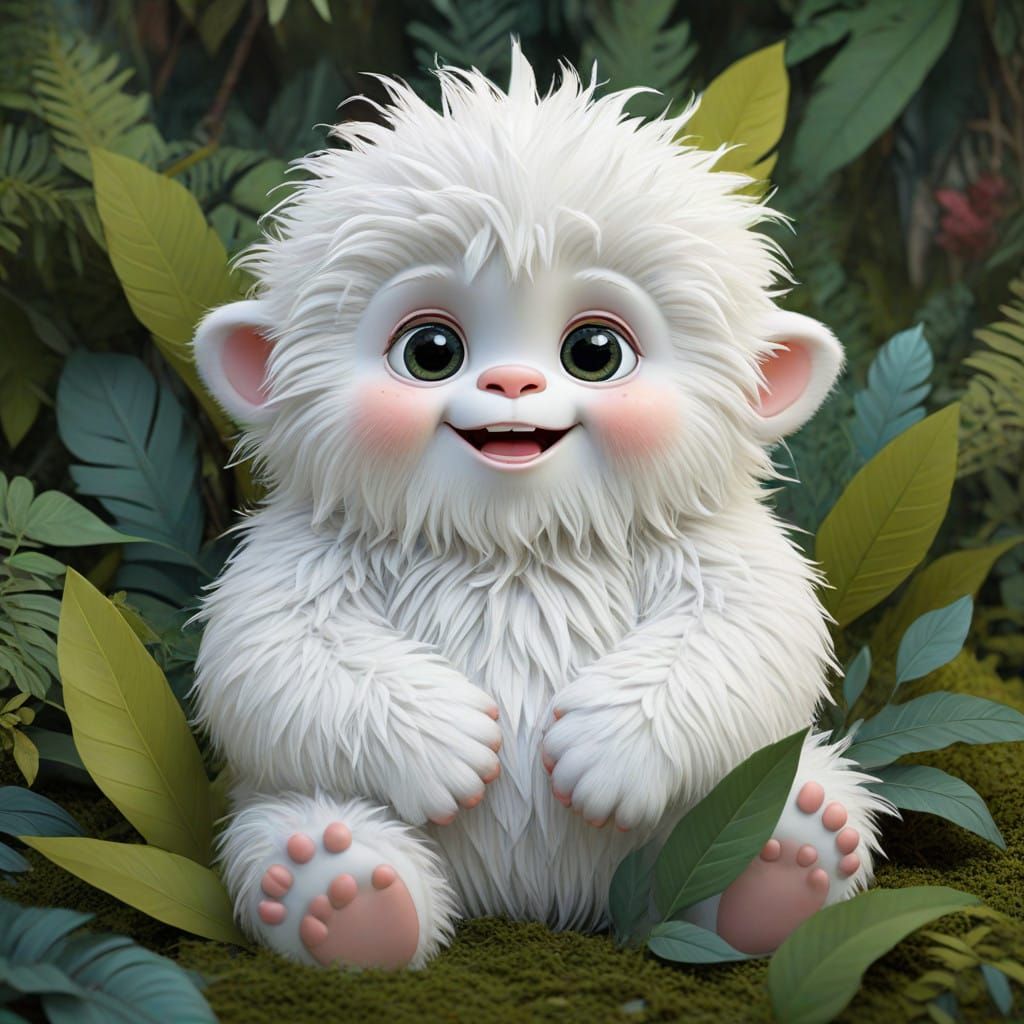 Whimsical Newborn Yeti in a Fantasy Himalayan Landscape