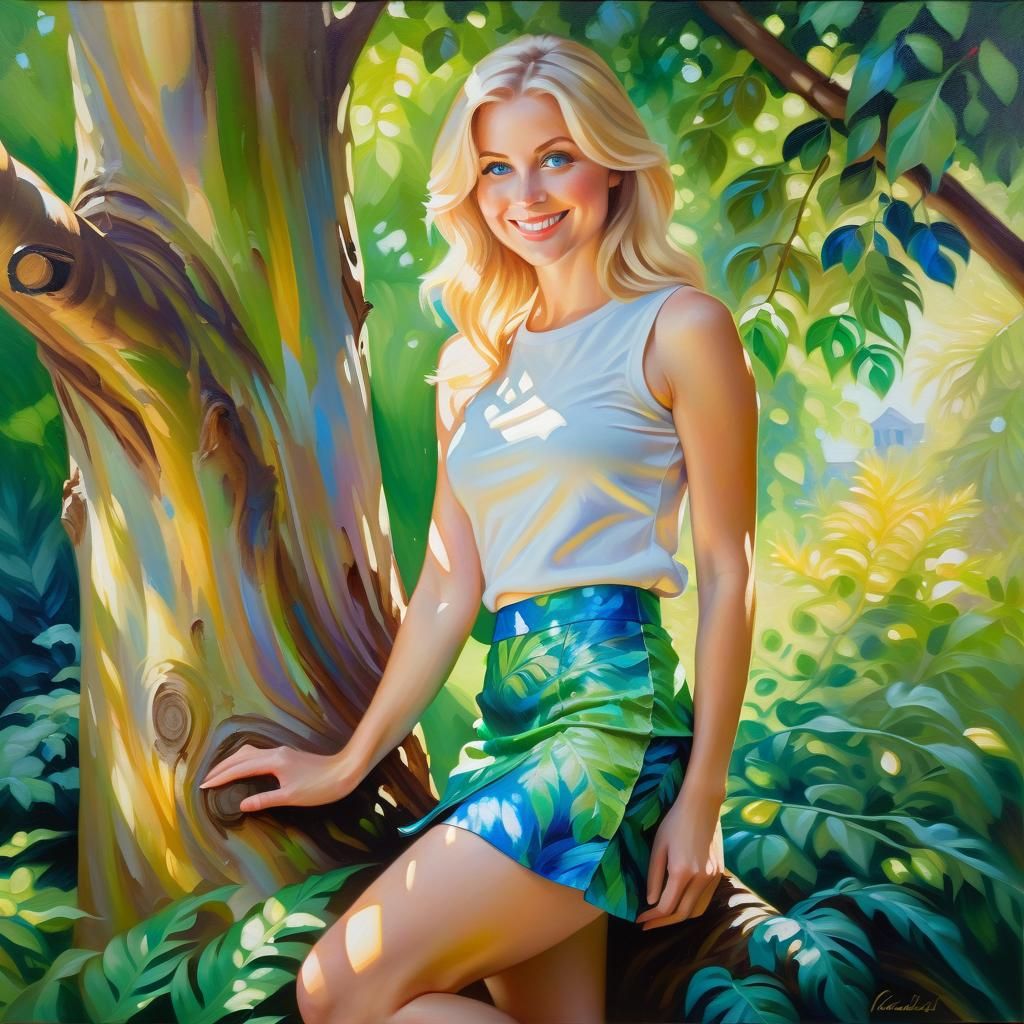 Lady in Garden, Oil Painting in Impressionist Style