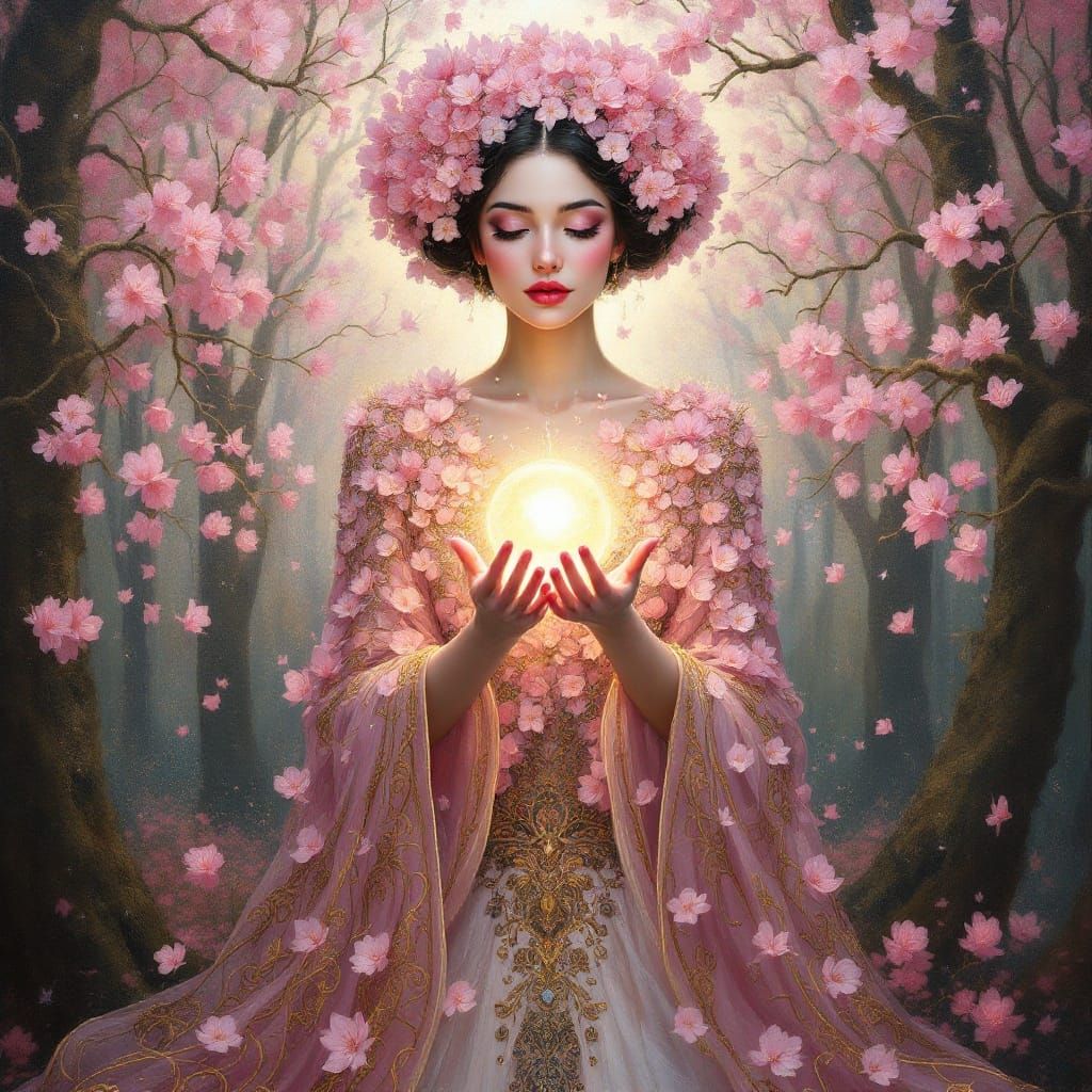 Queen of Blossoming Forest in Klimt Style