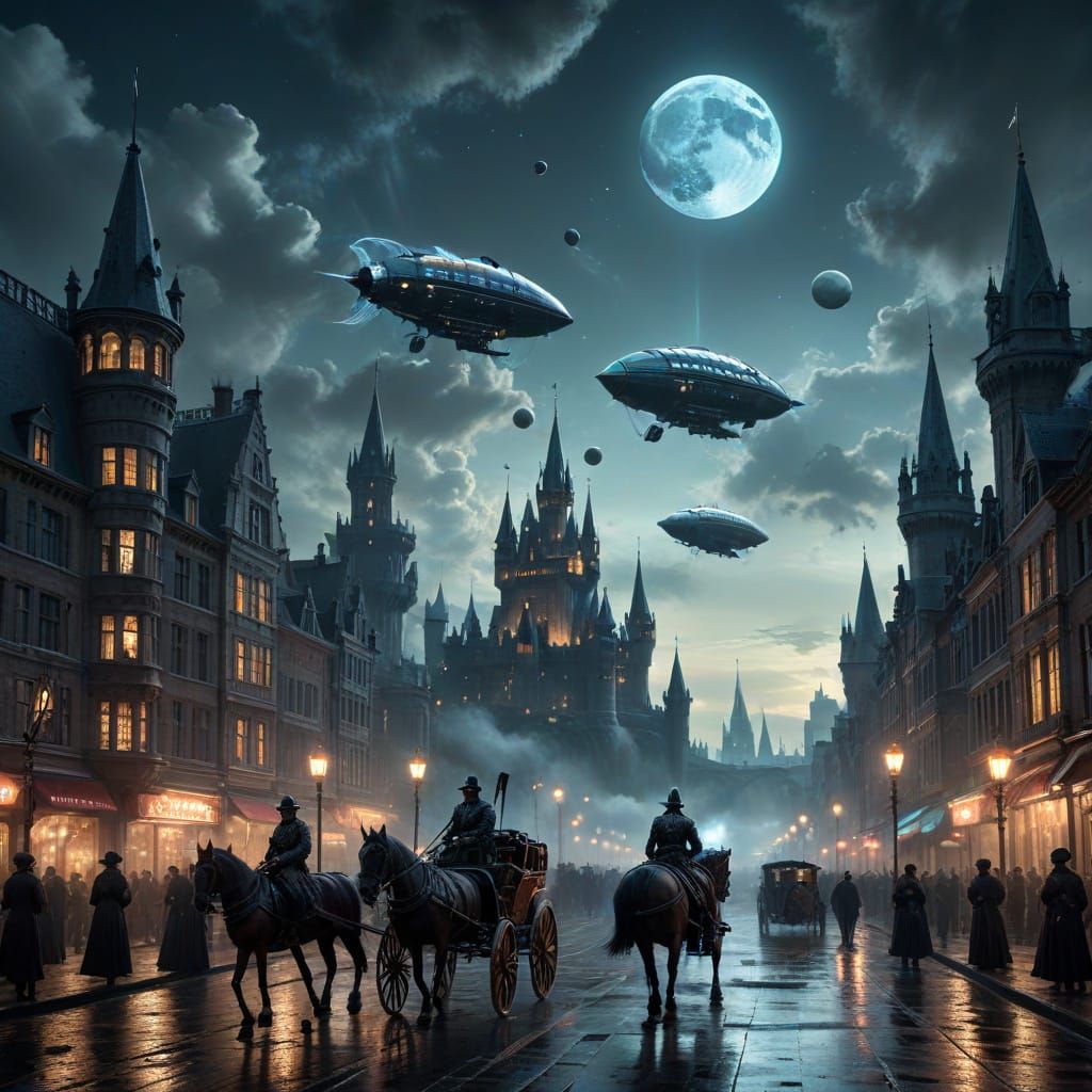 Surreal Alternative Timeline with Futuristic and Medieval El...