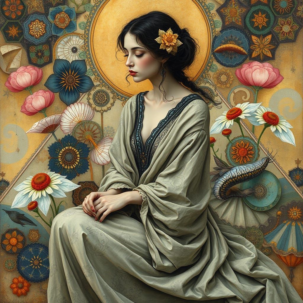 Dreamlike Figure in Whimsical, Surreal Landscape