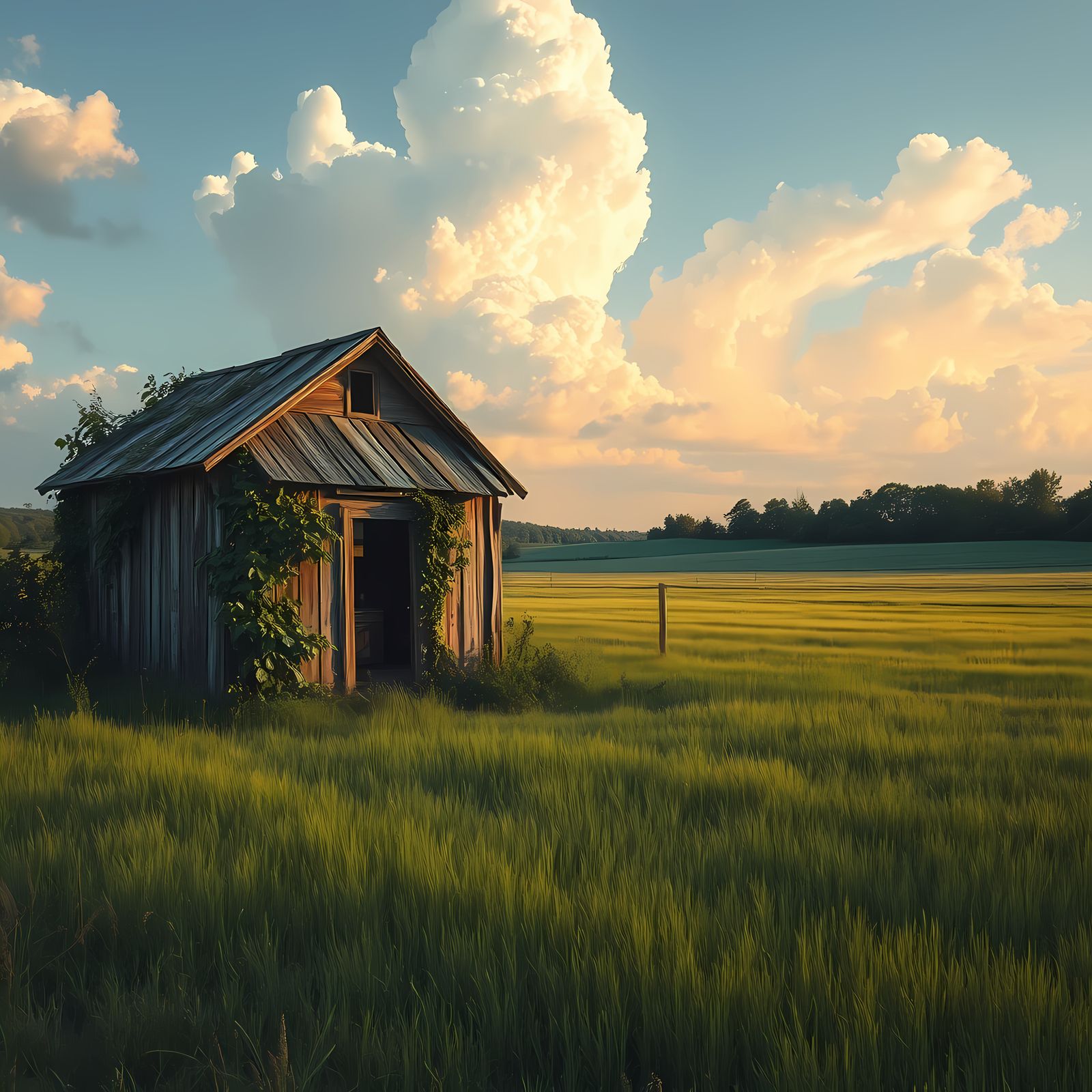 Emotive Painting of Abandoned Shack in Textured Style