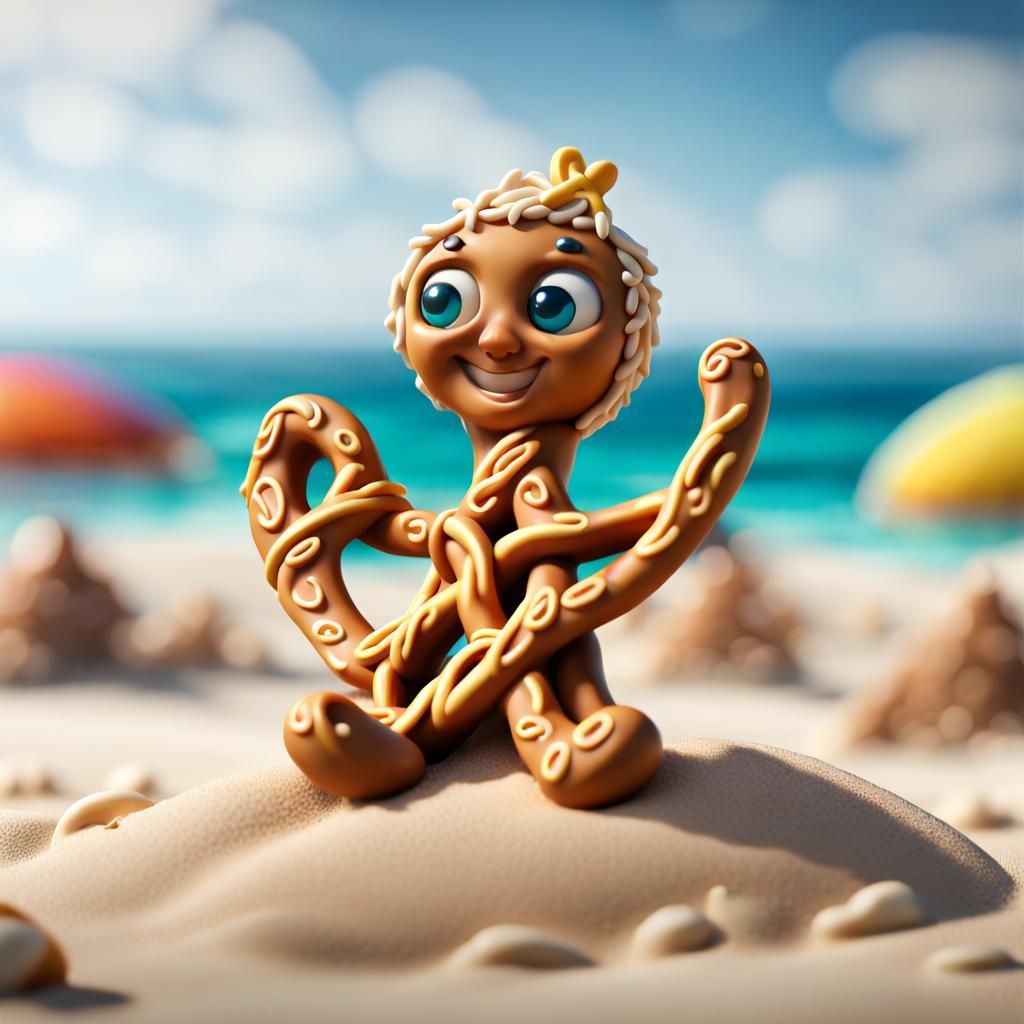 Pretsel man sunbathing on the beach