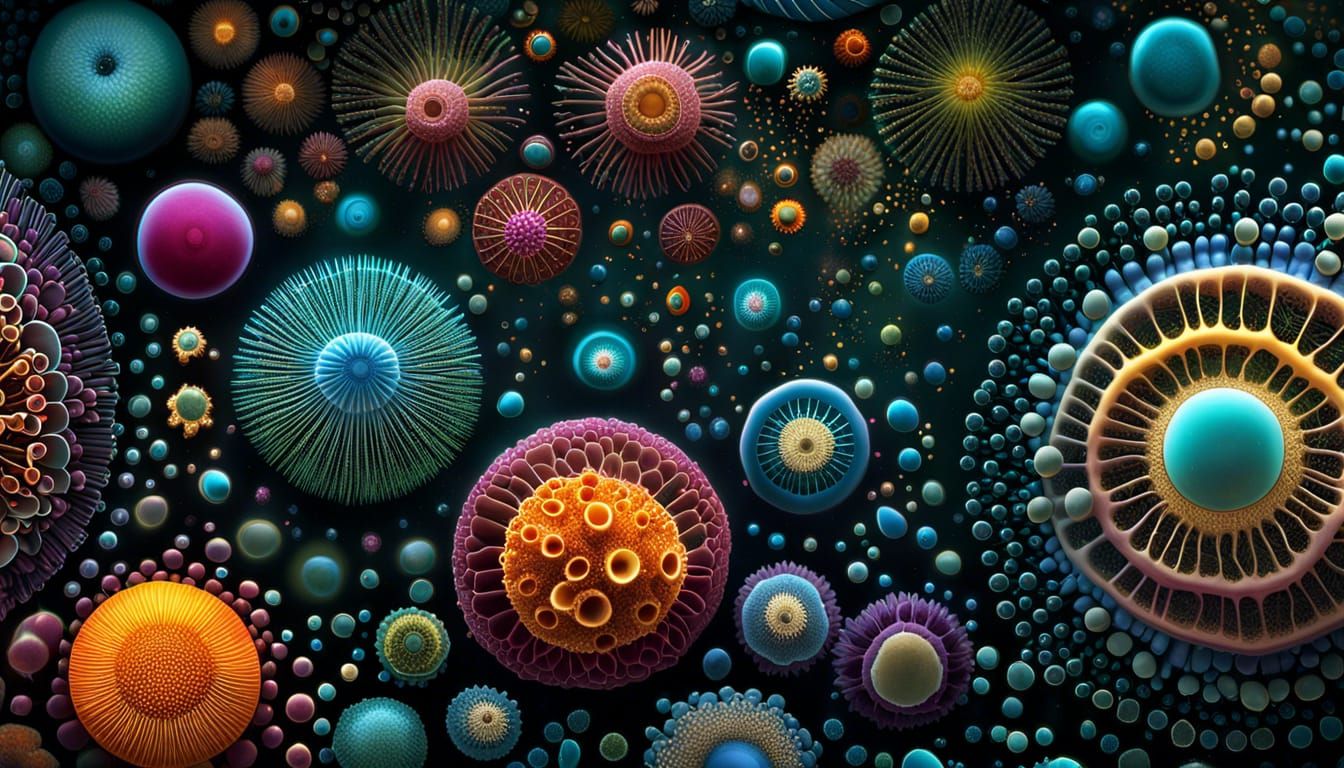 Detailed Amoeba Illustration with Volumetric Lighting