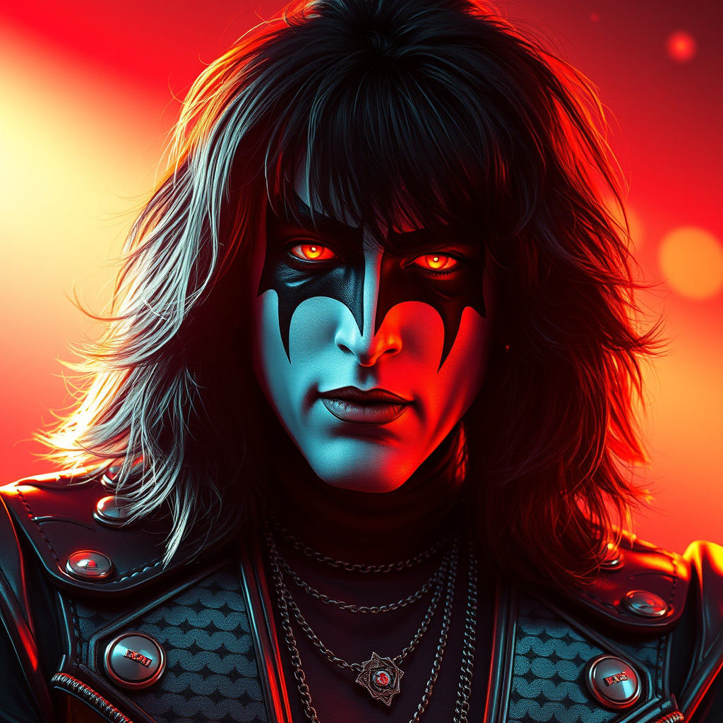 KISS Band Member Portrait in Hyperrealistic Style