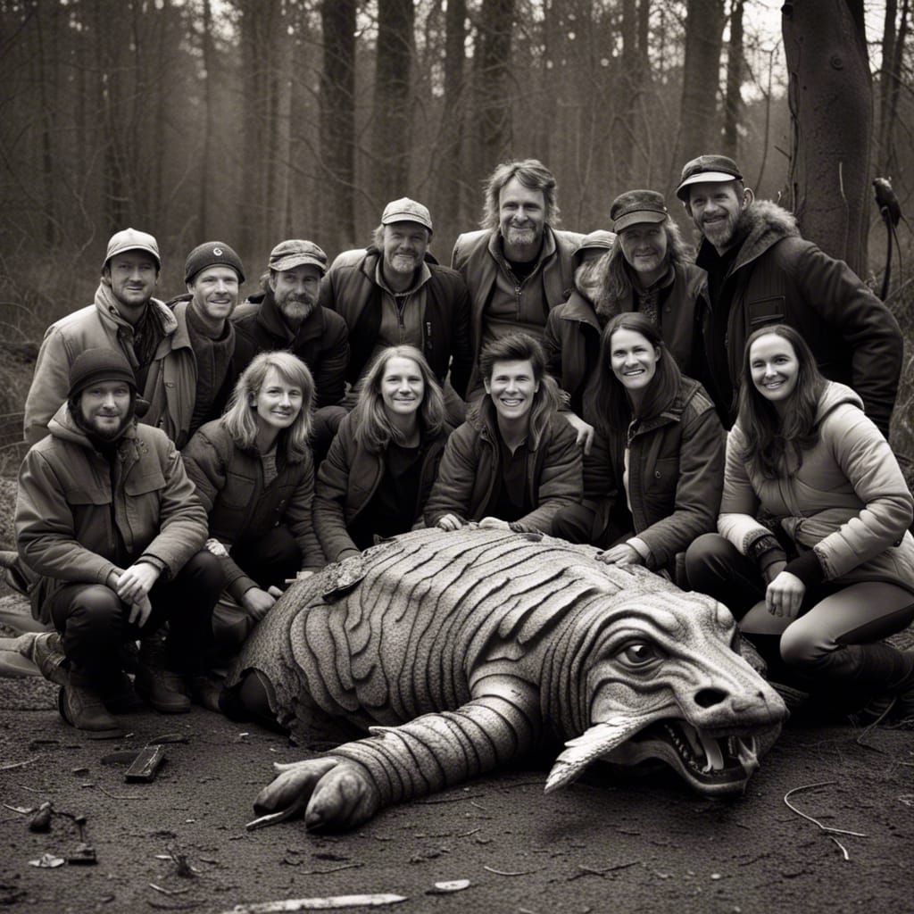 Vintage Photo: Hunters with Mythical Creature
