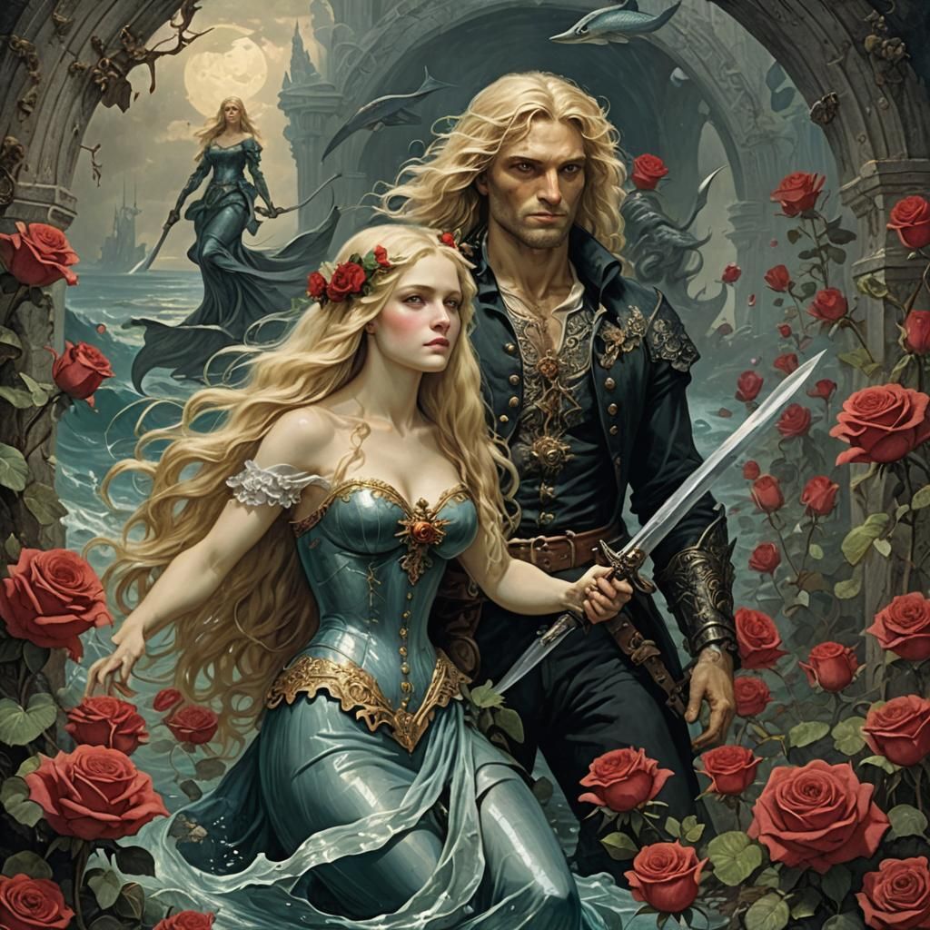 Dramatic Mermaid Scene in Horror Style