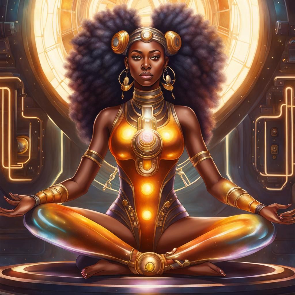 Solarpunk Woman Initiates Time Travel