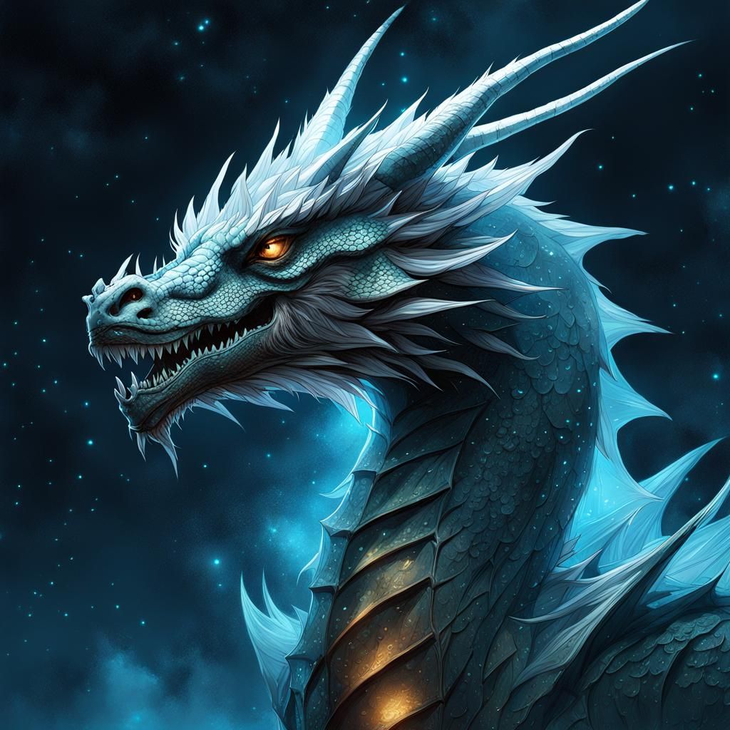 Constellation Dragon and Bioluminescent Castle, Digital Pain...