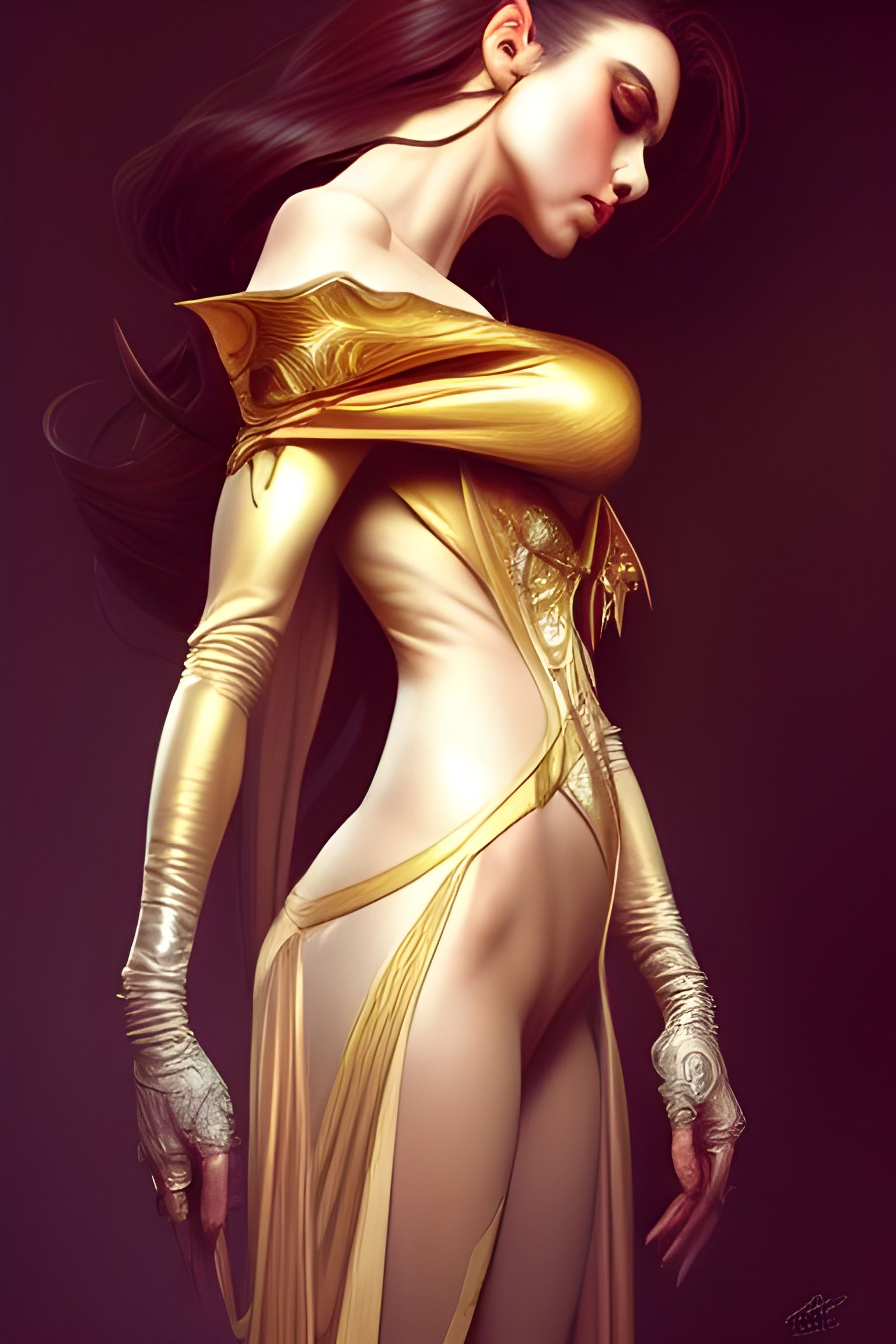 Female Vampire in Golden Outfit: Digital Art
