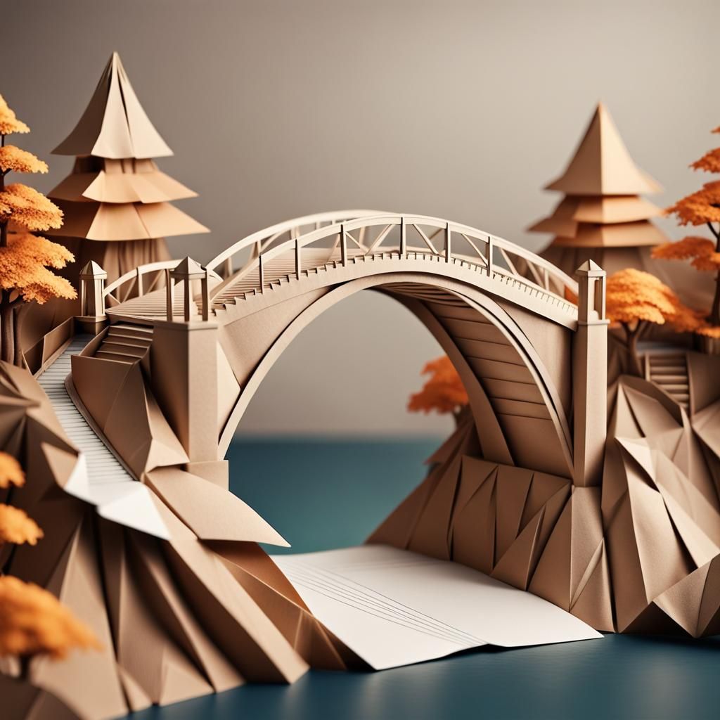 Detailed Origami Paper Bridge in 8K