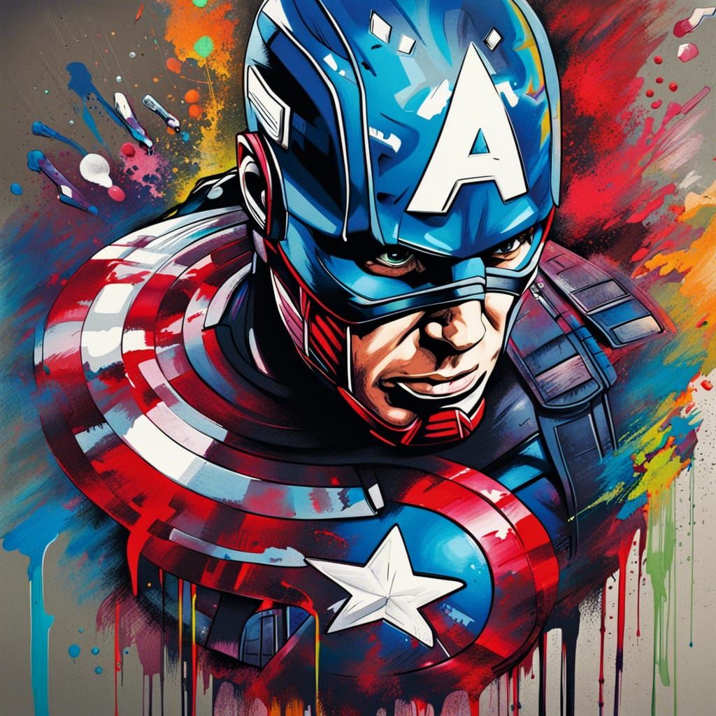 Captain America Graffiti Art in Splash Style