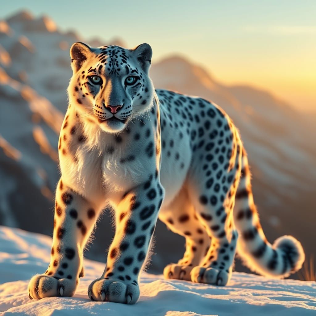 Muscular Snow Leopard Woman in Mountain Landscape