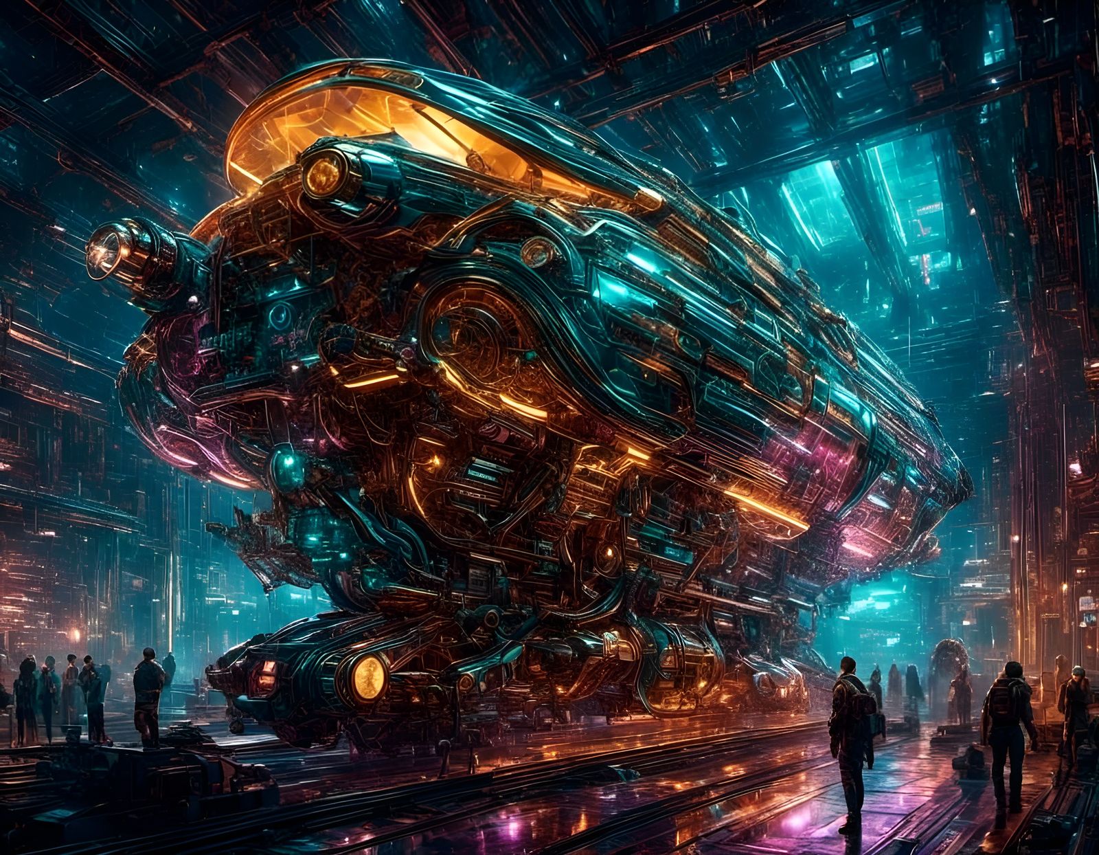 Futuristic Spaceship Battle in Cyberpunk Nebula