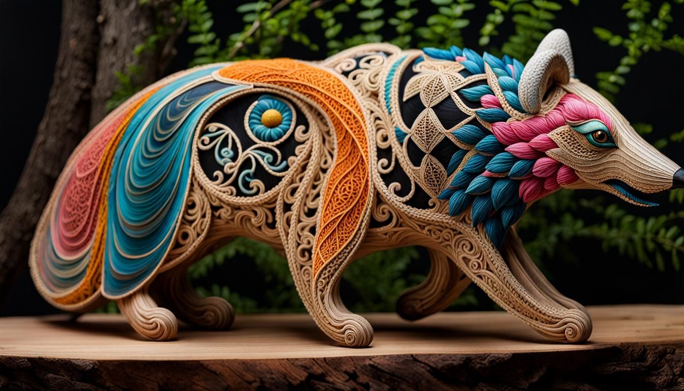Detailed Lace Animal Figures on Wood