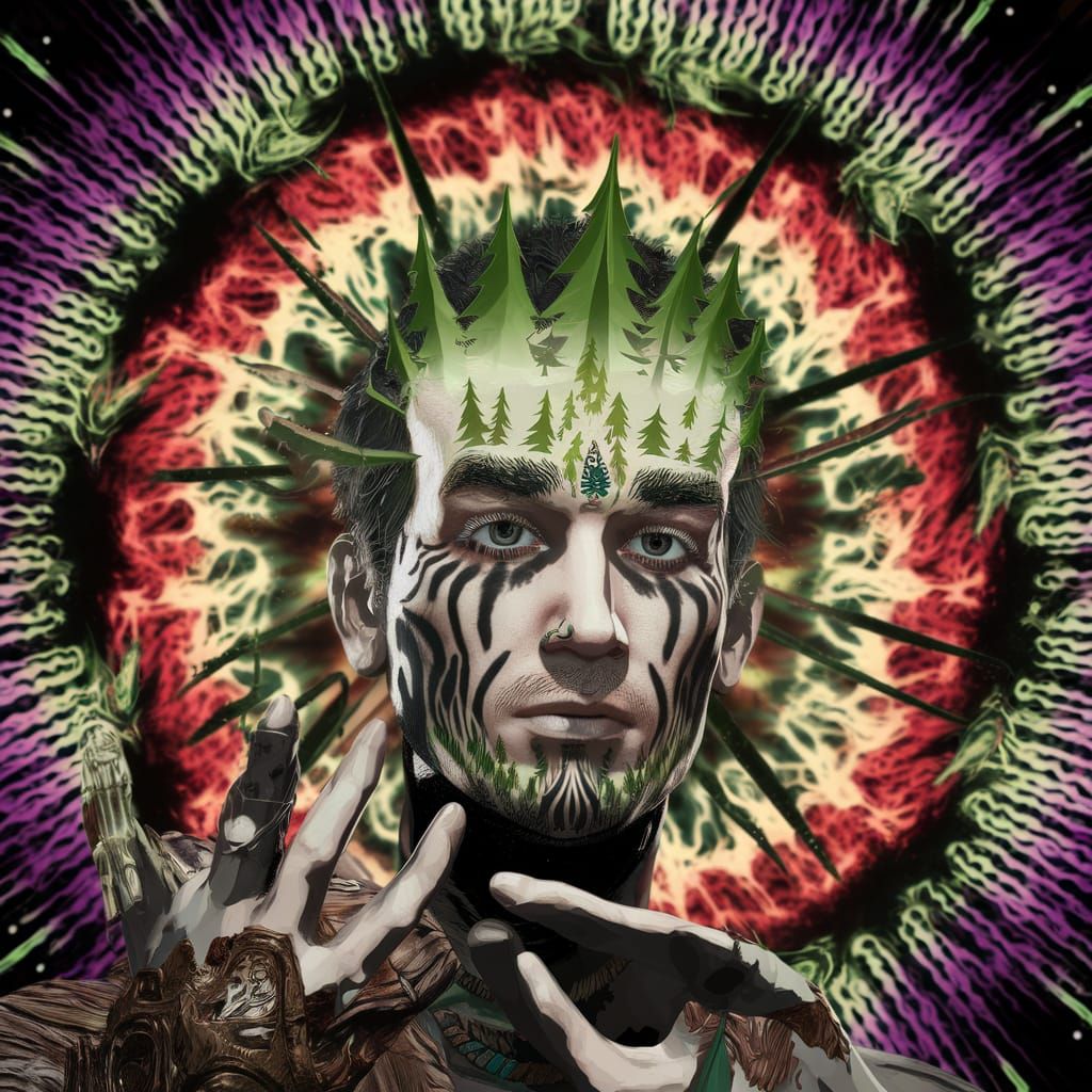 Psychedelic Pine Trees on Forehead Art