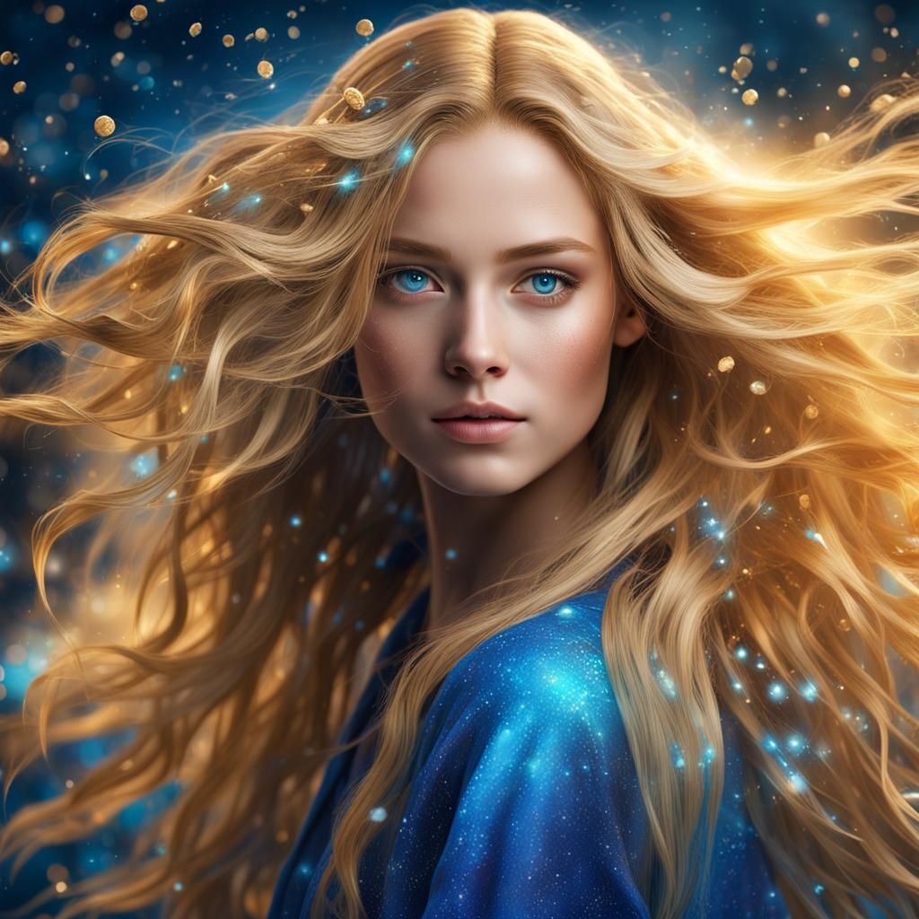 Golden Haired Woman Portrait in Hyperdetailed 3D