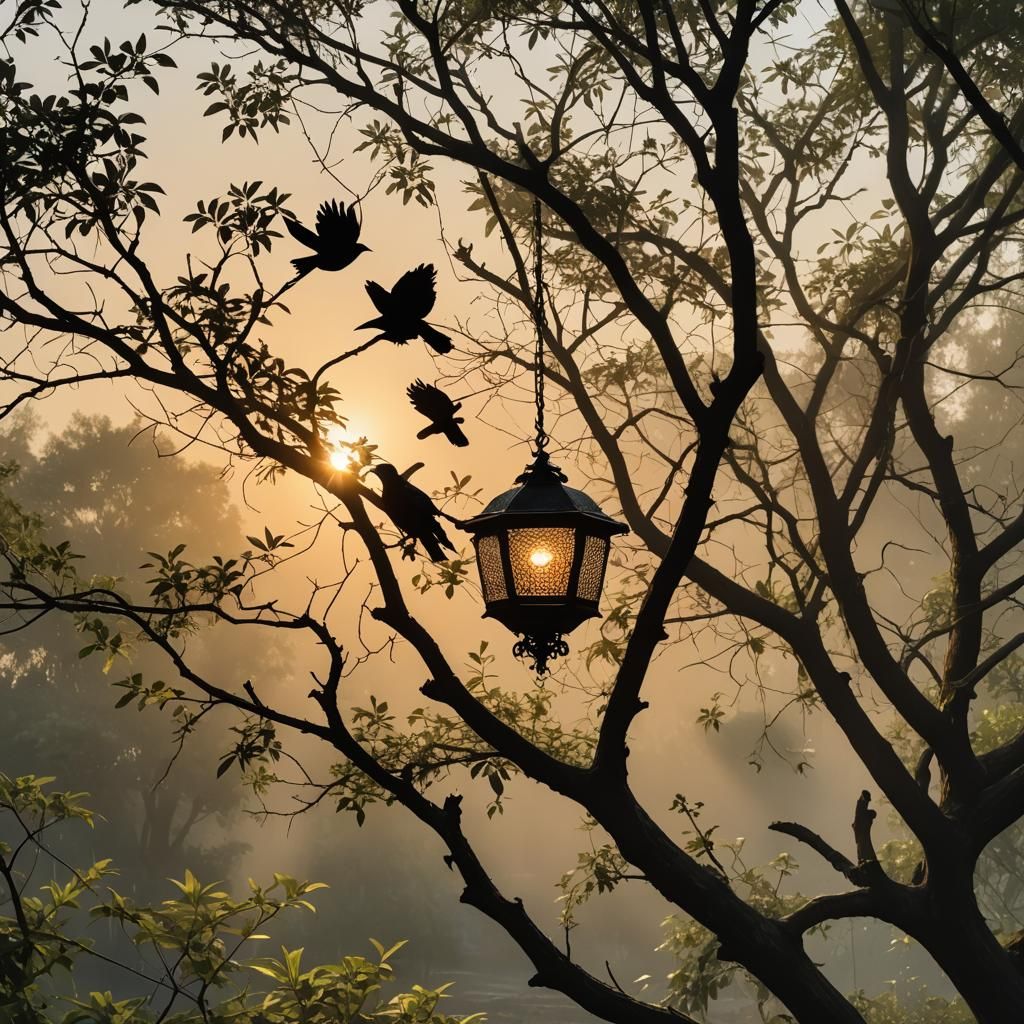 Paradise Lamp at Sunrise with Crow