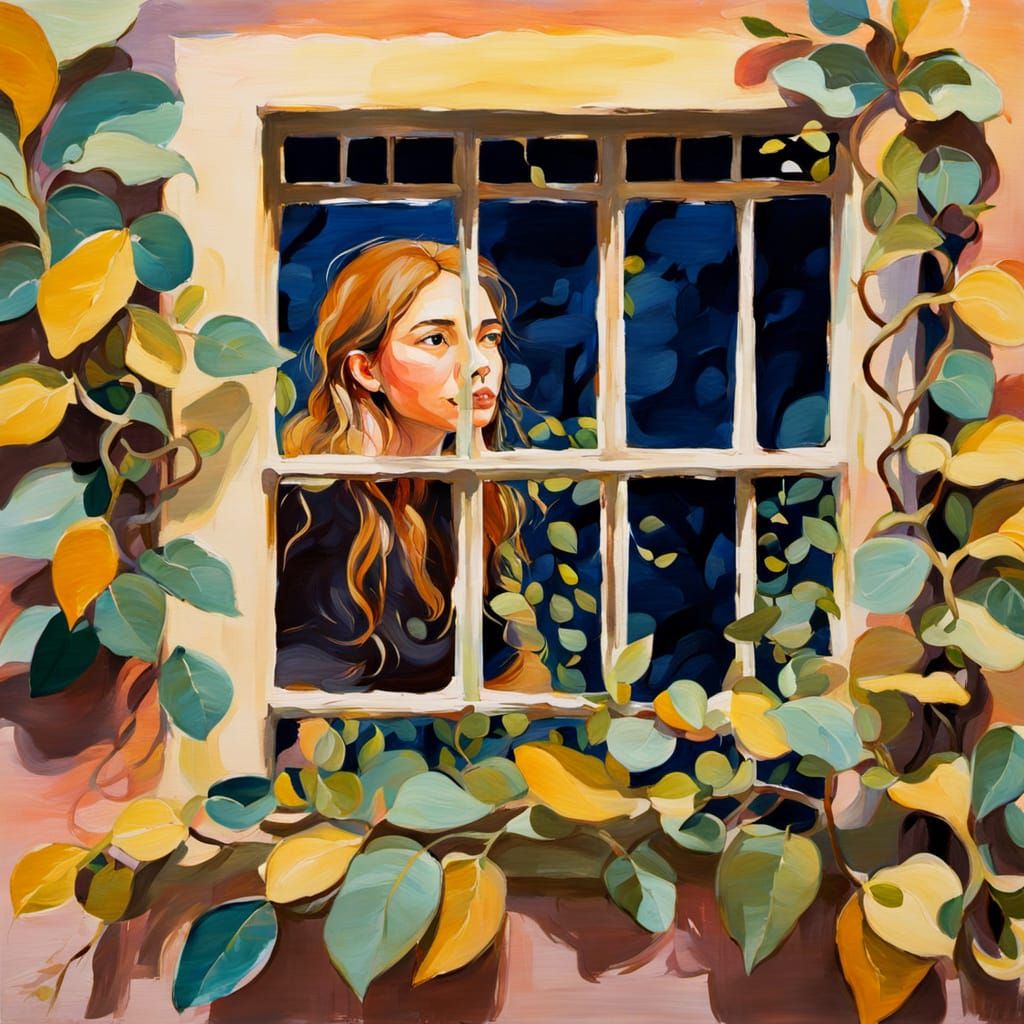Impressionist Gouache Painting of a Person at a Window