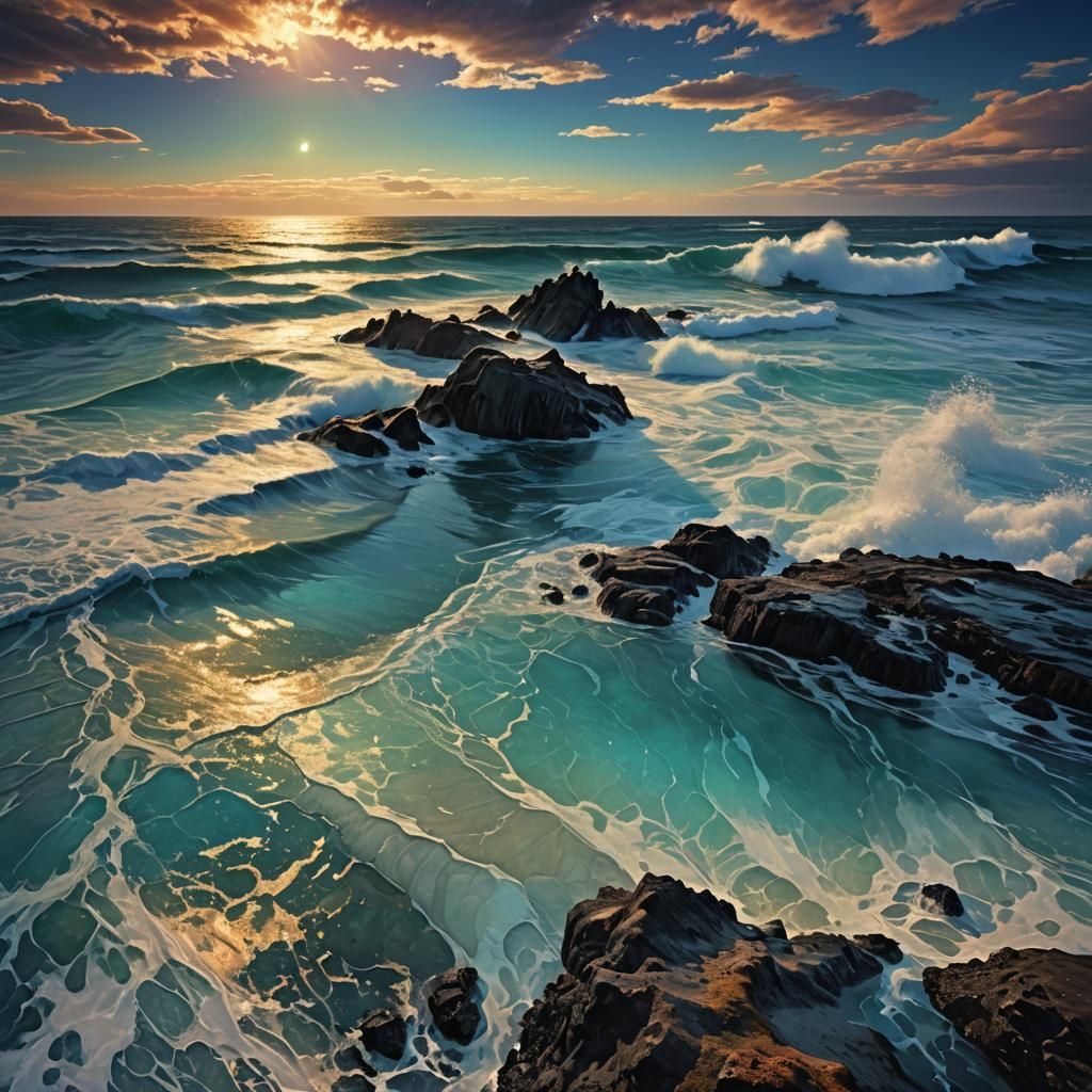 Enchanting Iridescent Seascape with Dramatic Lighting