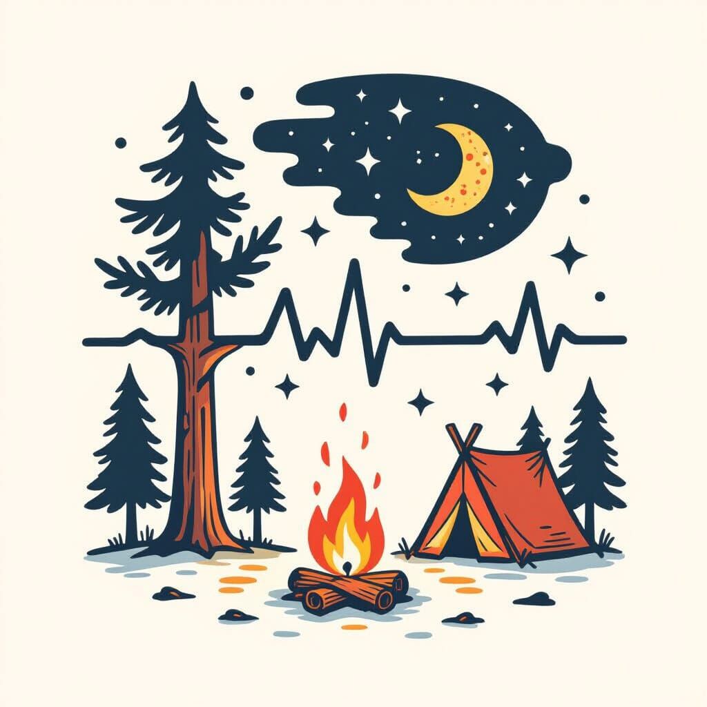 Camping Heartbeat Graphic for T-Shirt Design