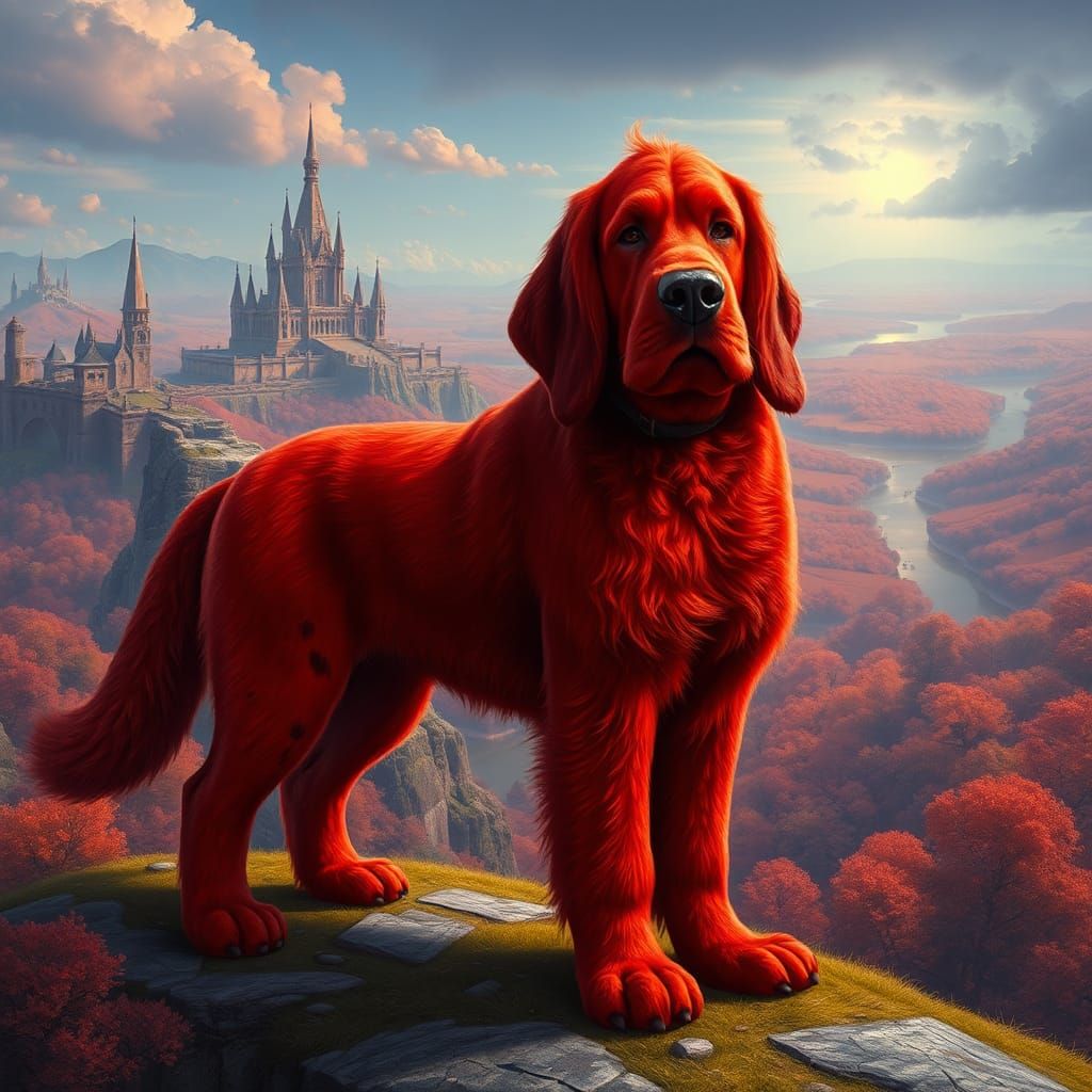 Clifford the Big Red Dog in Dreamlike Landscape