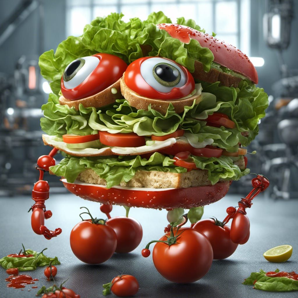 Whimsical 3D Sandwich with Reflective Eyes