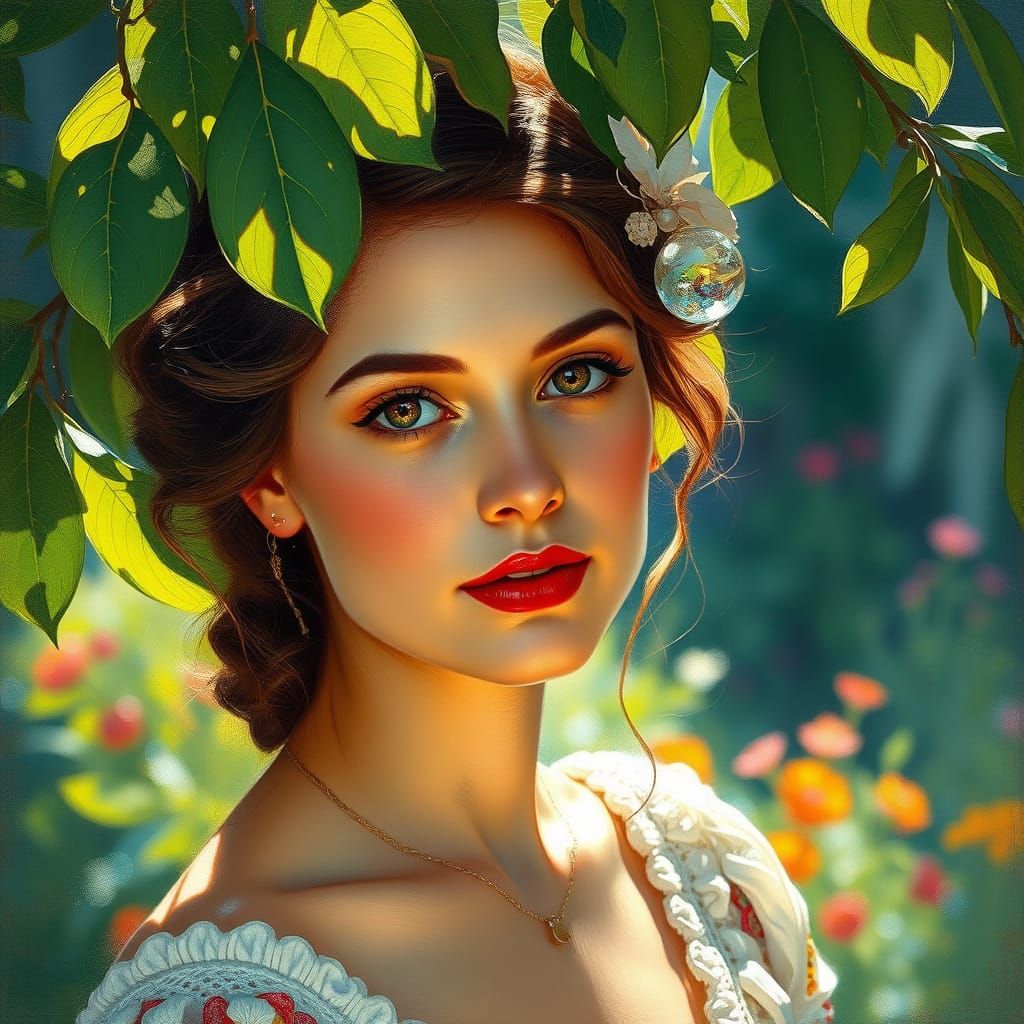 Impressionist Painting of Petite Woman in Garden