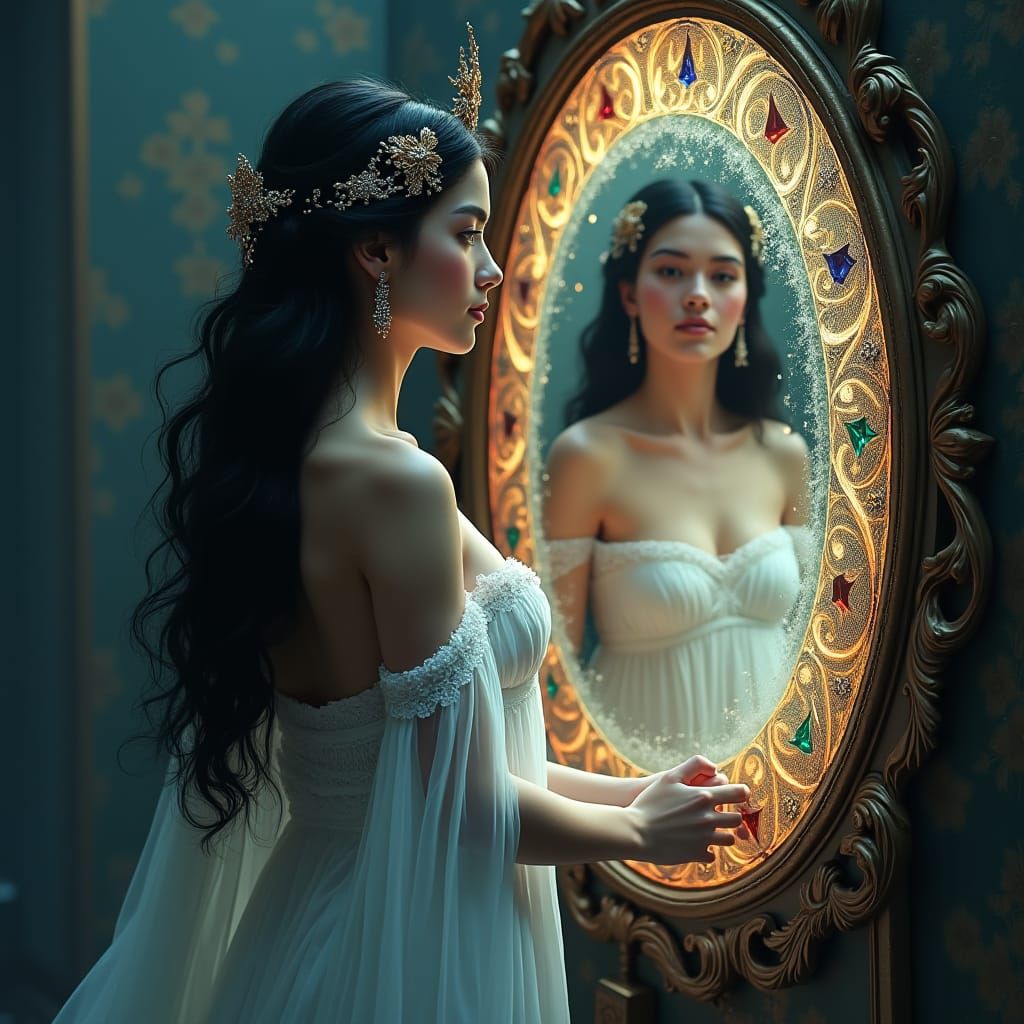 Aphrodite Shapeshifting Beauty in Mystical Mirror