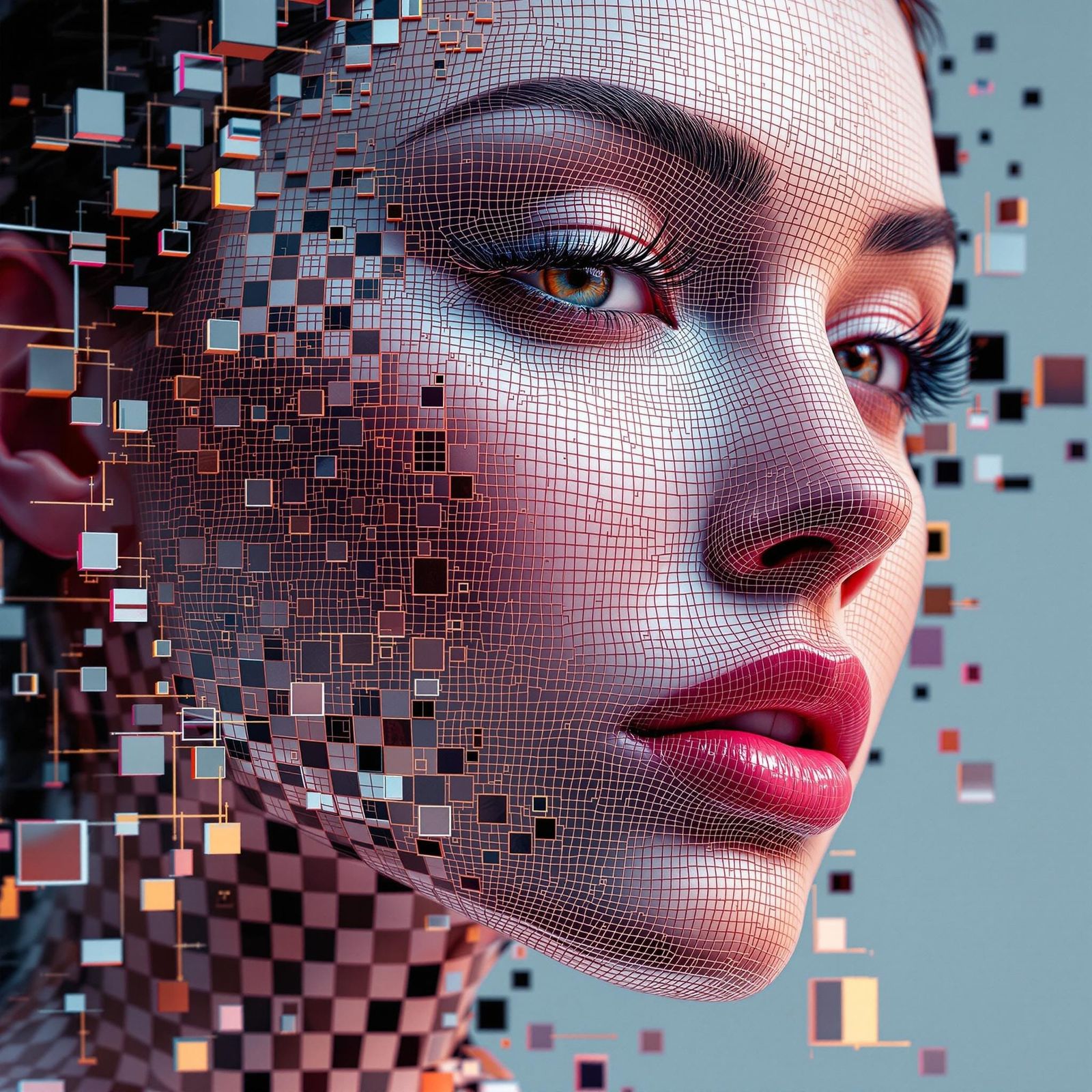 Digital Mosaic Portrait in Low-Poly Style