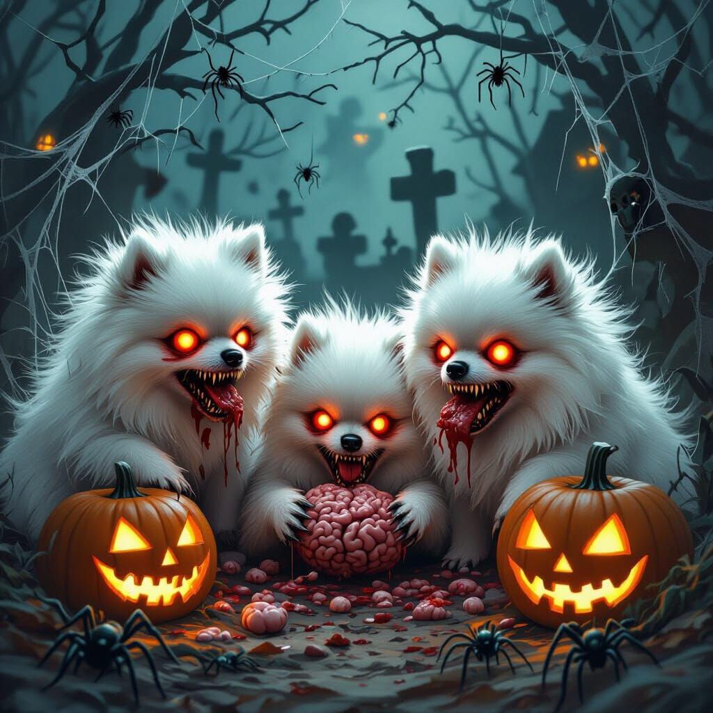 Fluffy Pomeranian Zombies Feast on Brains in Haunted Cemeter...