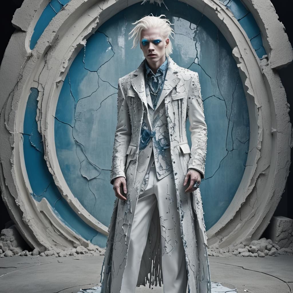 Mystical Art Nouveau Albino Model in Concrete Costume