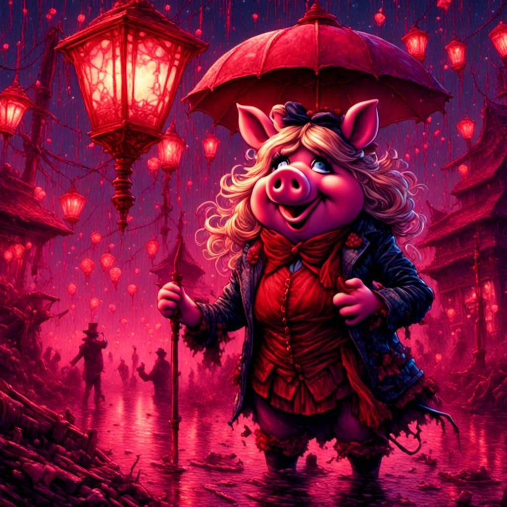 Miss Piggy with Red Lantern in Comic Book Style