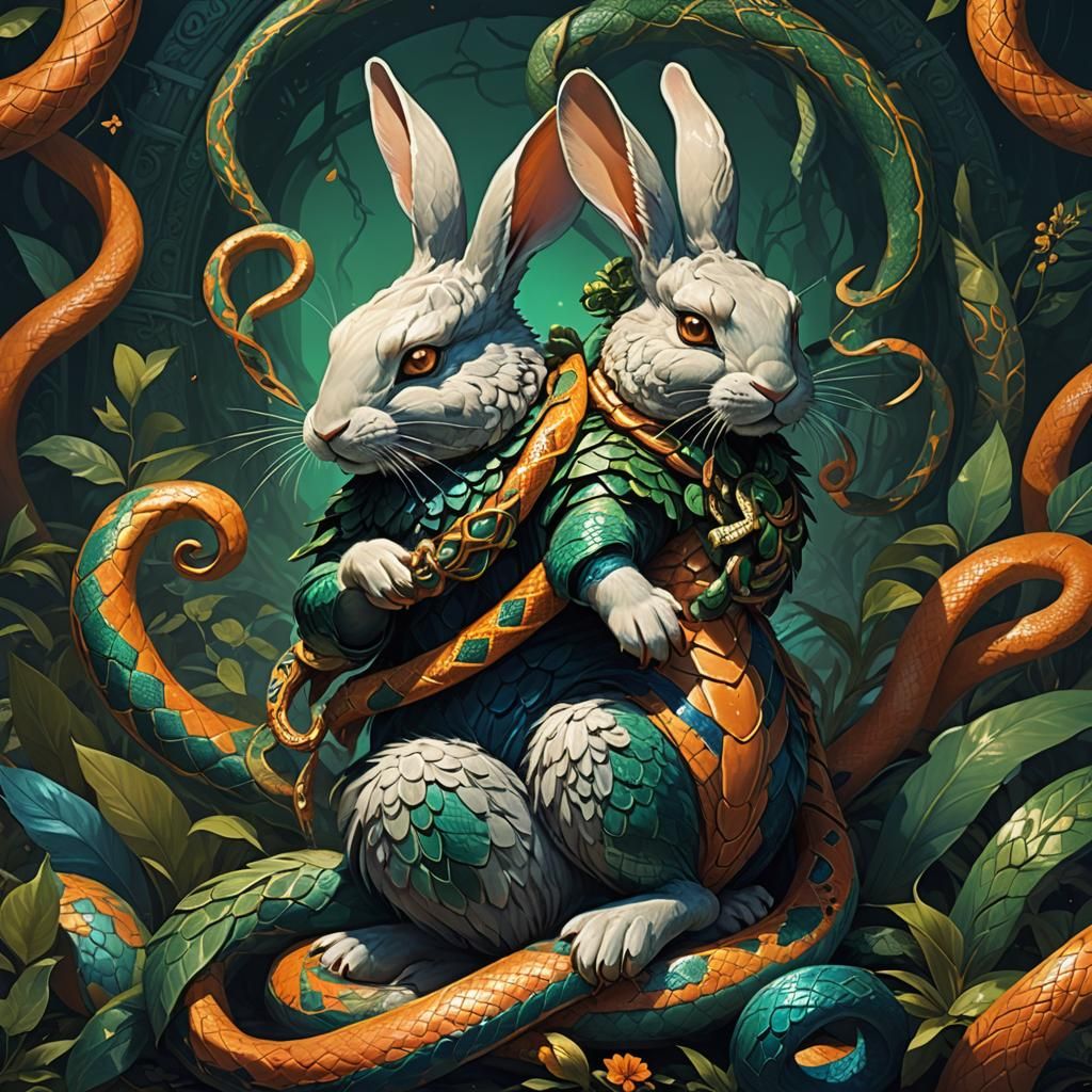 Bunny and Snake Concept Art in Vivid Colors