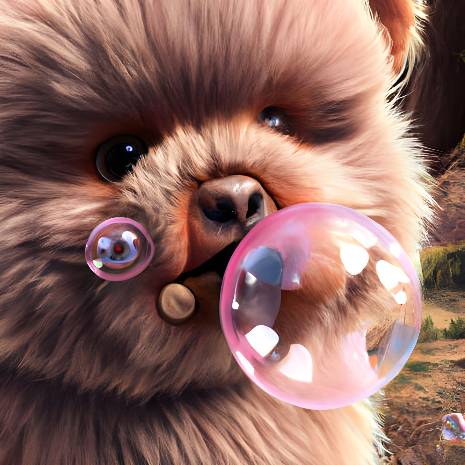 Chewbacca Blowing Pink Bubble, 3D Render